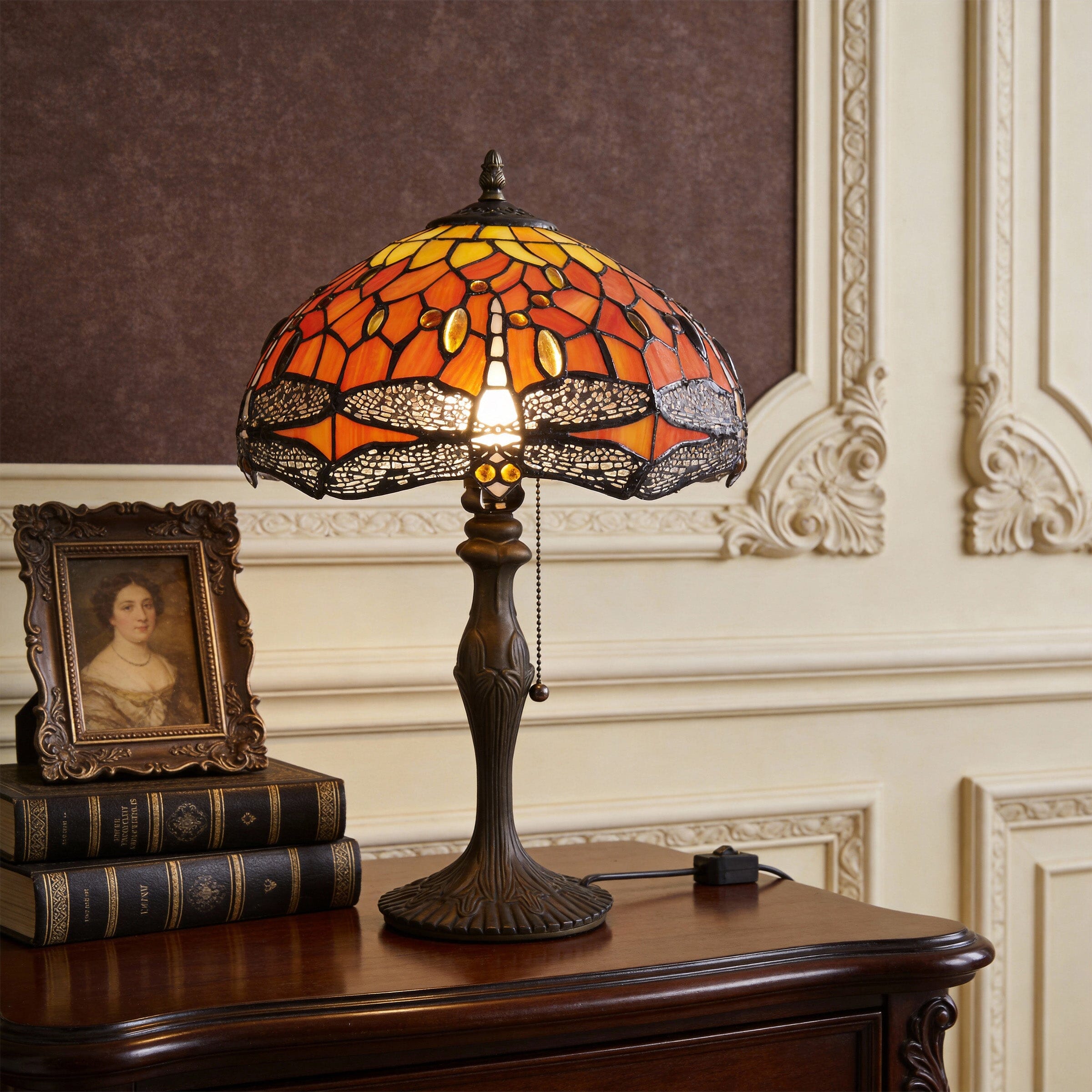 Lightin Tiffany Table Lamp | Handcrafted Stained Glass Dragonfly Series Lightsin UK 12inch Orange Pre-Order