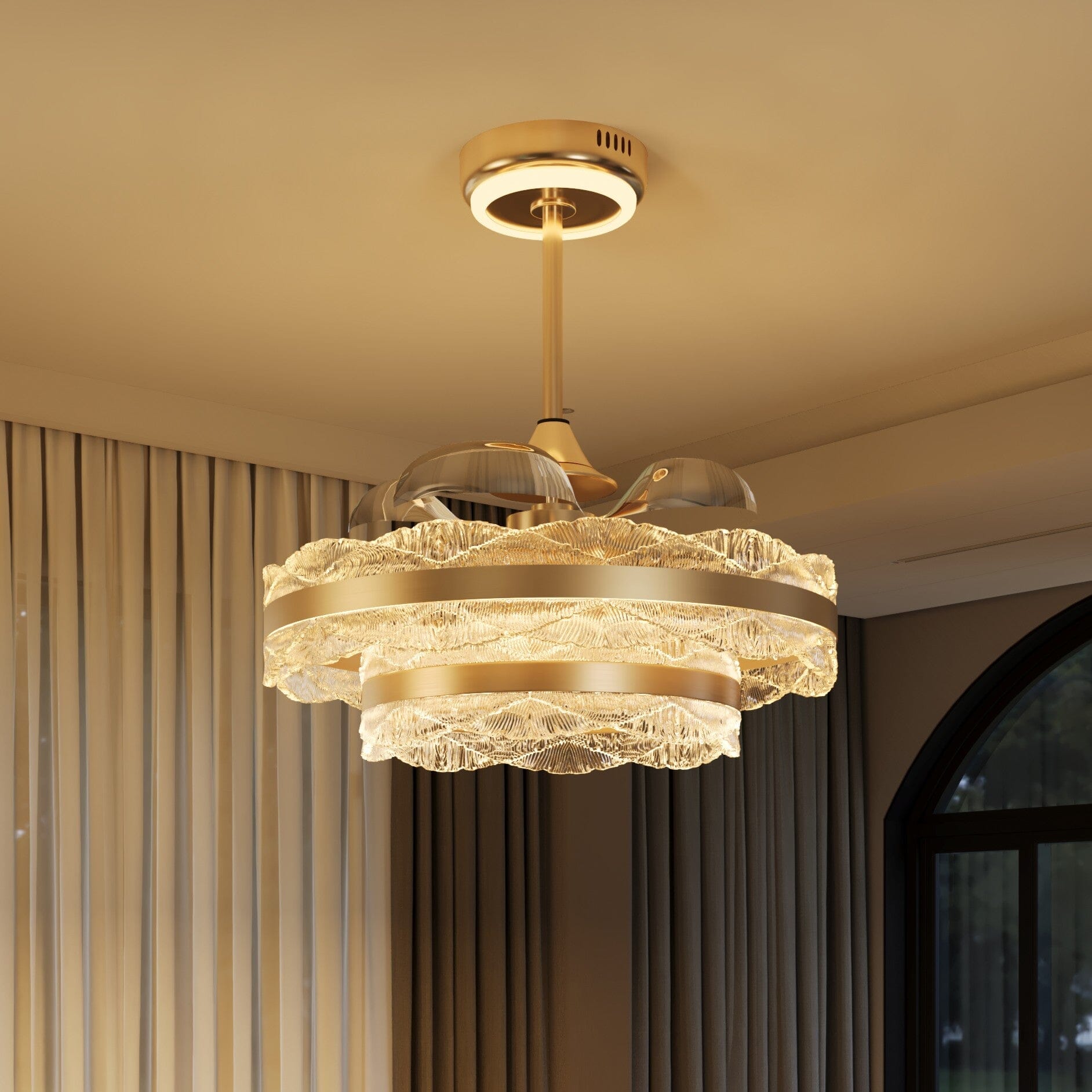 Lightsin Luxury Gold Frame LED Ceiling Fan Light with Retractable Blades Lightsin UK 