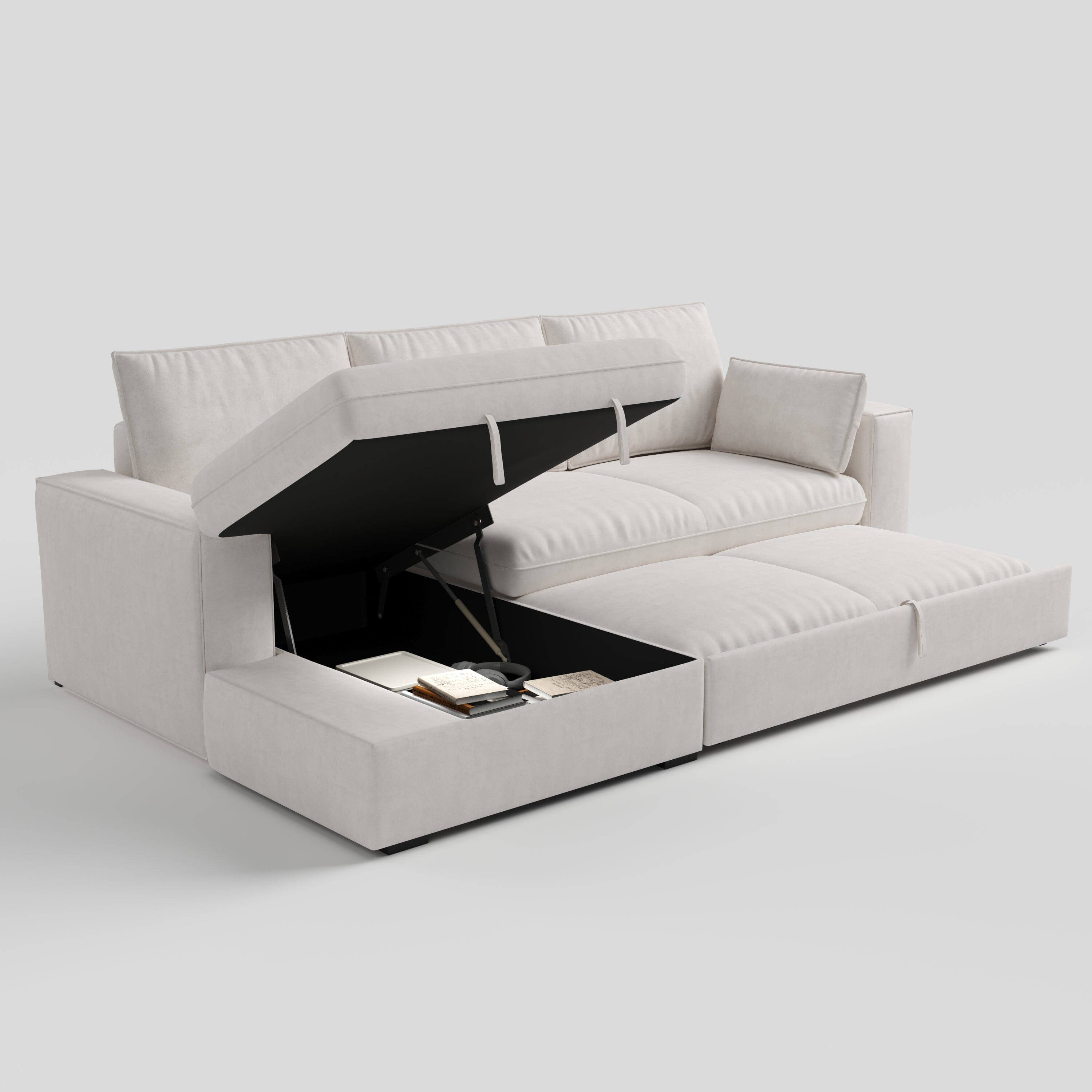 Cottonfy Creamy Tofu Block Pullout Sofa Bed with Storage Cottonfy UK 