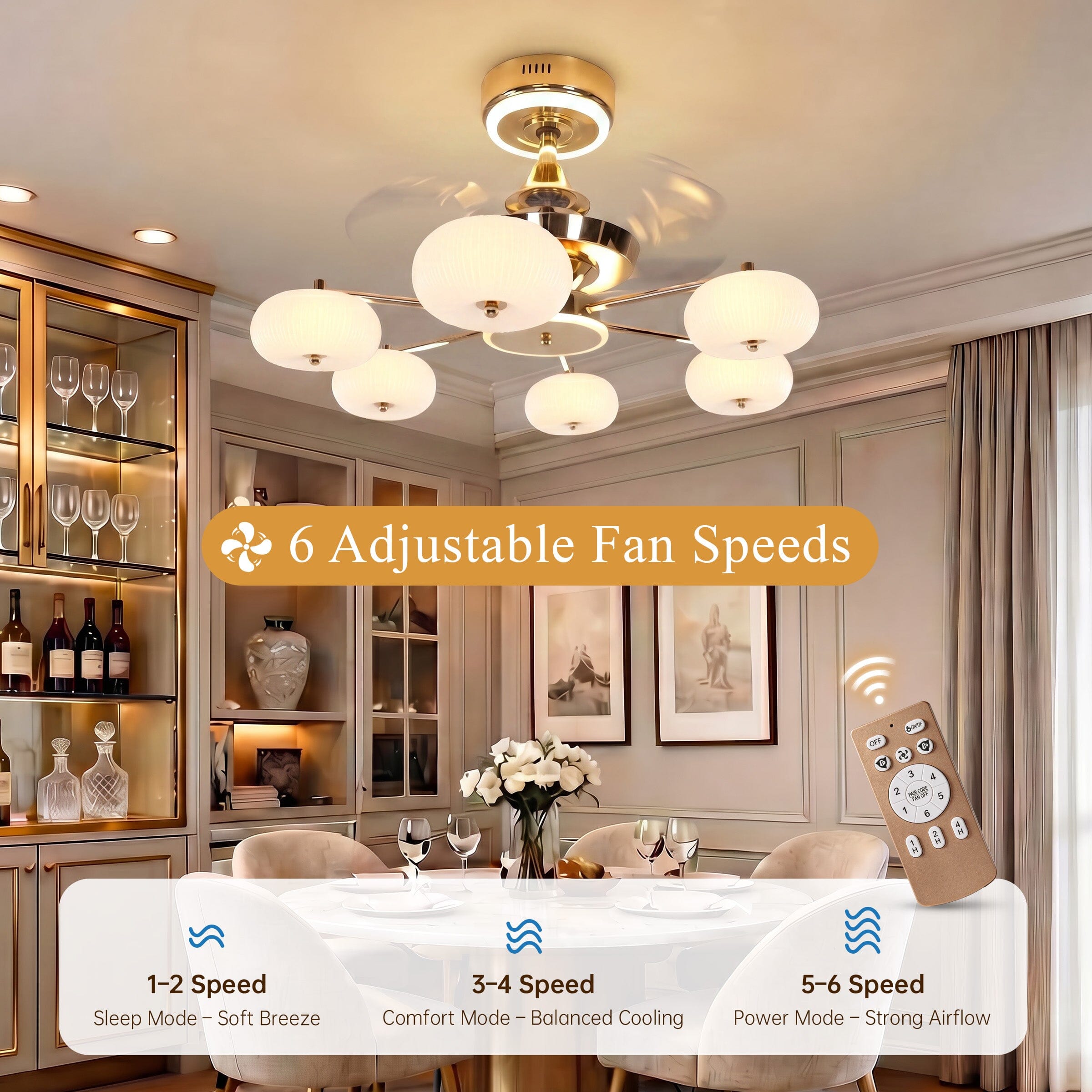 Lightsin Ceiling Fan Light with 6-Speed Control in Copper and Acrylic Lightsin UK 