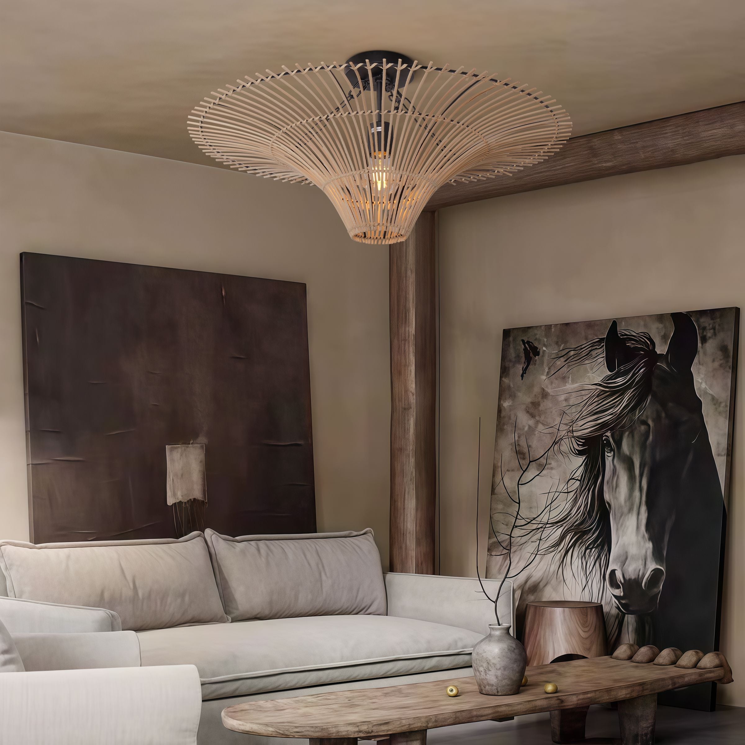 Lightsin Flying Saucer-Shaped LED Rattan Pendant Light Lightsin UK 120cm Dia×60cm H（Customized） 