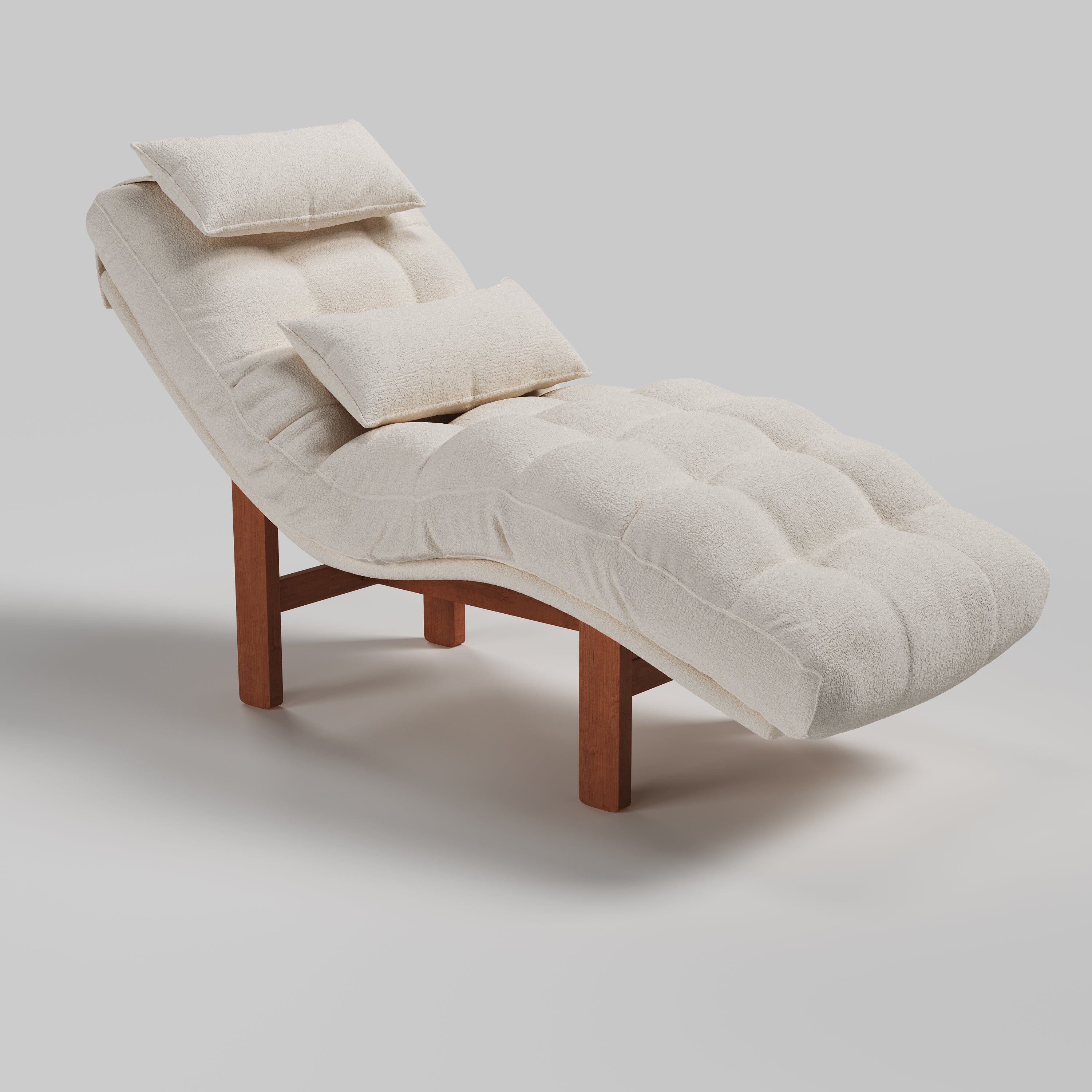 Cottonfy Modern Ergonomic Corduroy Chaise Lounge with Natural Wooden Frame Living and Home White(Chenille) 
