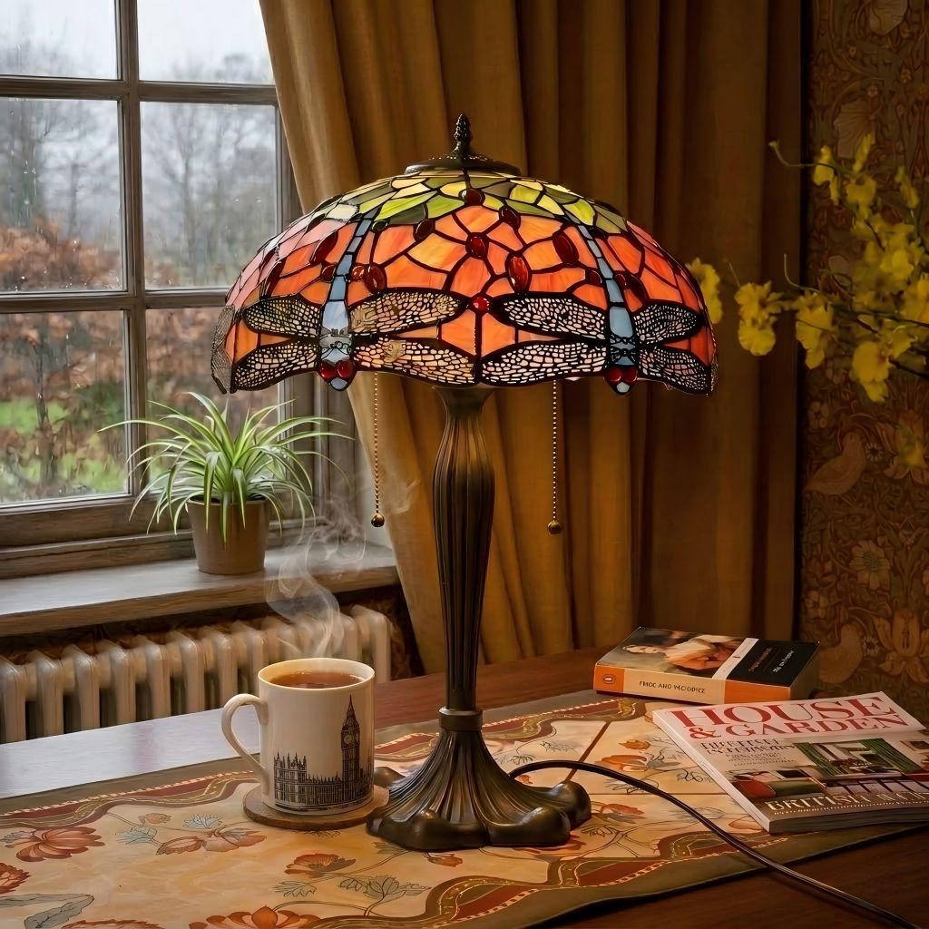 Lightsin Tiffany Table Lamp | Handcrafted Stained Glass Dragonfly Series Blue Dragonfly Lightsin UK 