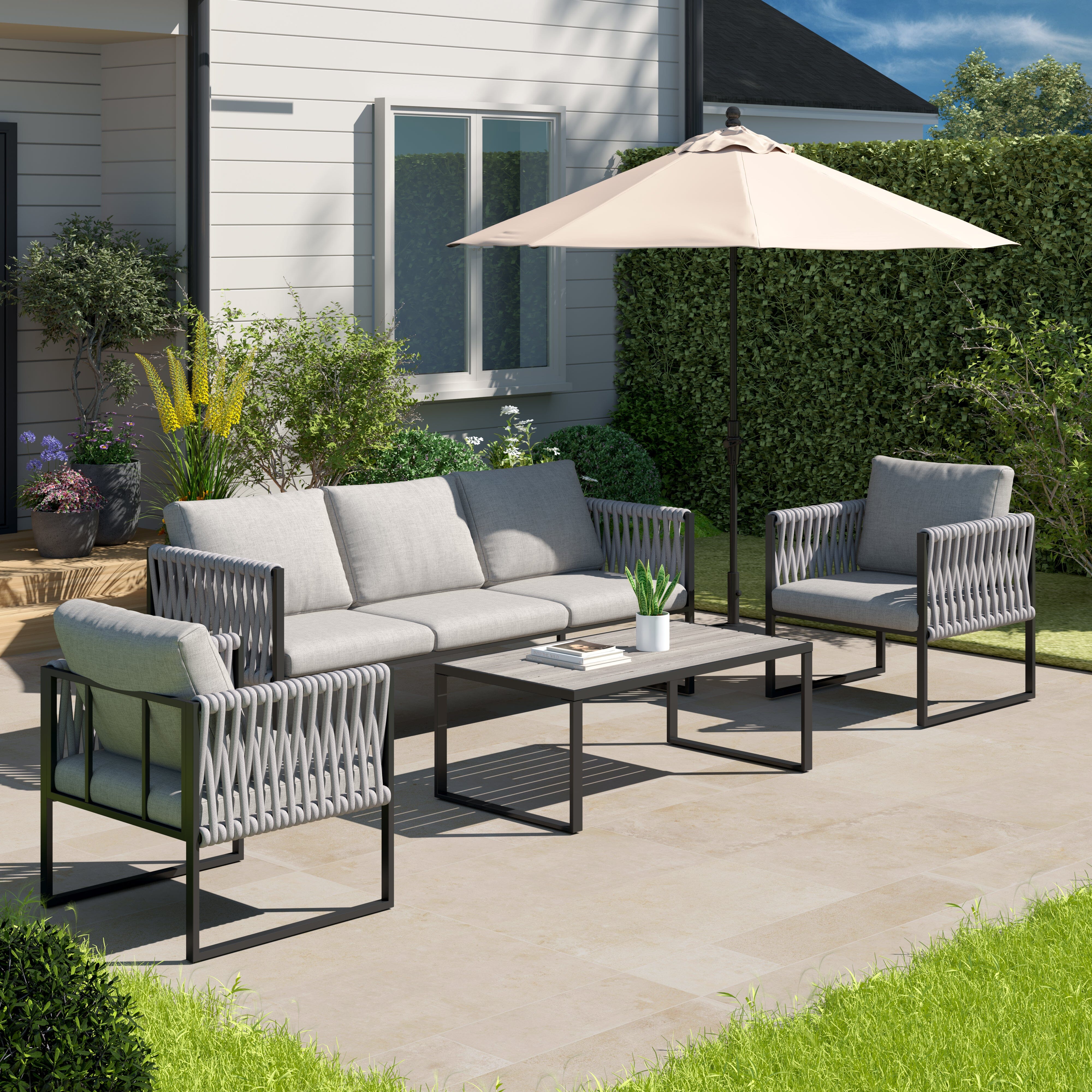 4 Piece Outdoor Garden Sofa Set with Rope Detailing and Sturdy Metal Frame Living and Home 