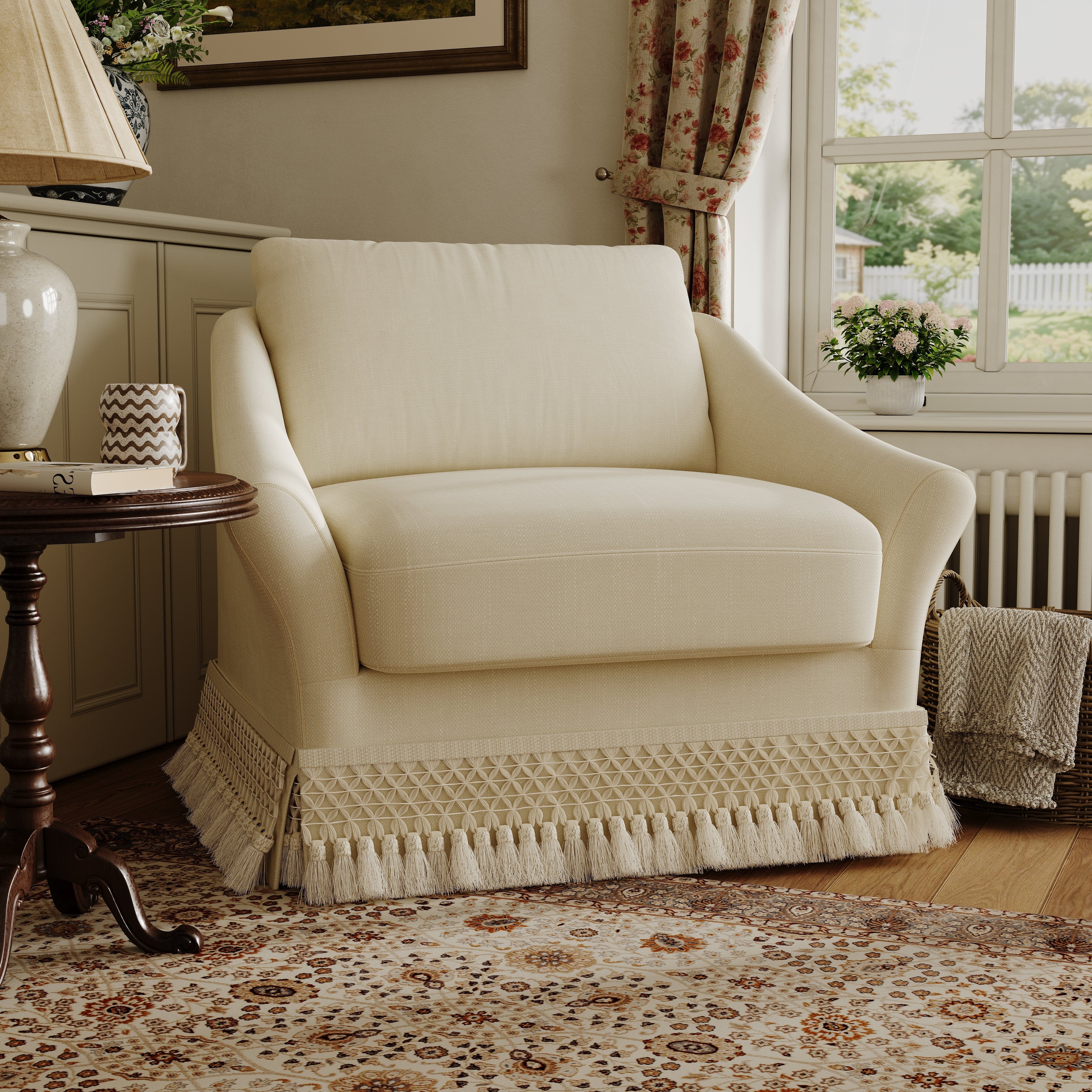 Cottonfy Slipcover Linen Armchair with Fringe Cottonfy UK 