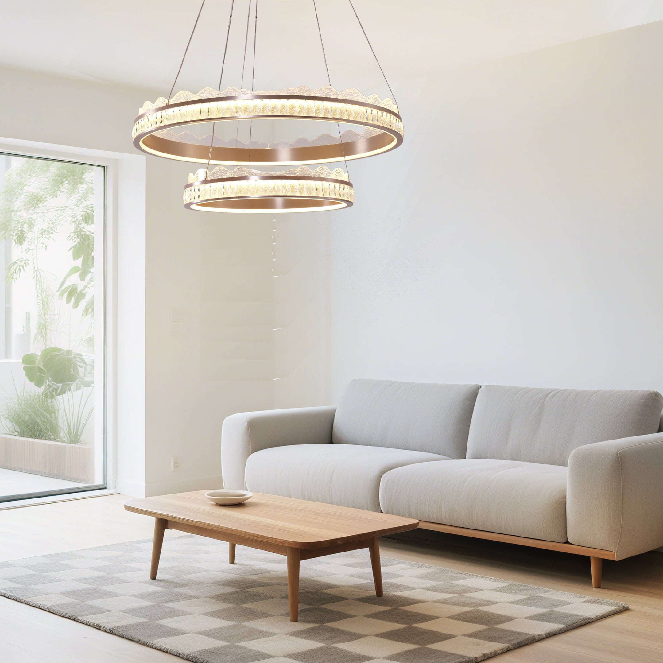 Lightsin Golden Crystal Dual-Ring LED Pendant Light in Modern Aluminum Design Lightsin UK 60cm Dia In Stock 