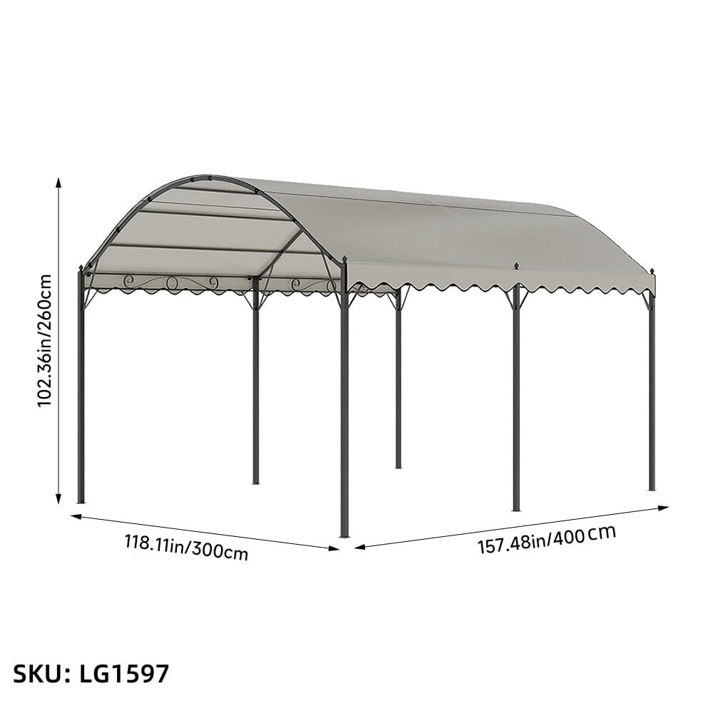 9.84 x 9.84 x 8.53 ft/ 9.84 x 13.12 x 8.53 ft Beige Arch Steel Canopy with Ground Pegs Living and Home 