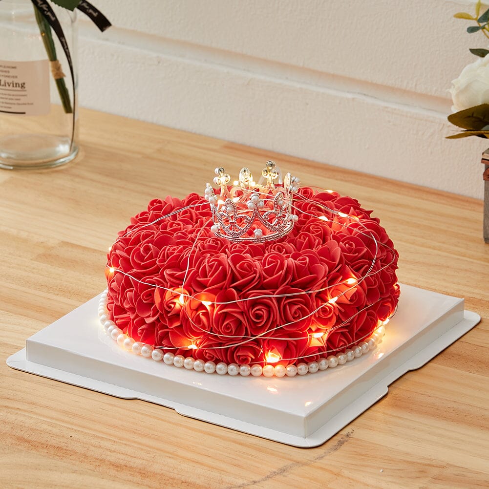 Simulation Foam Forever Rose Red Cake Gift Box with Warm Light Strip Living and Home 