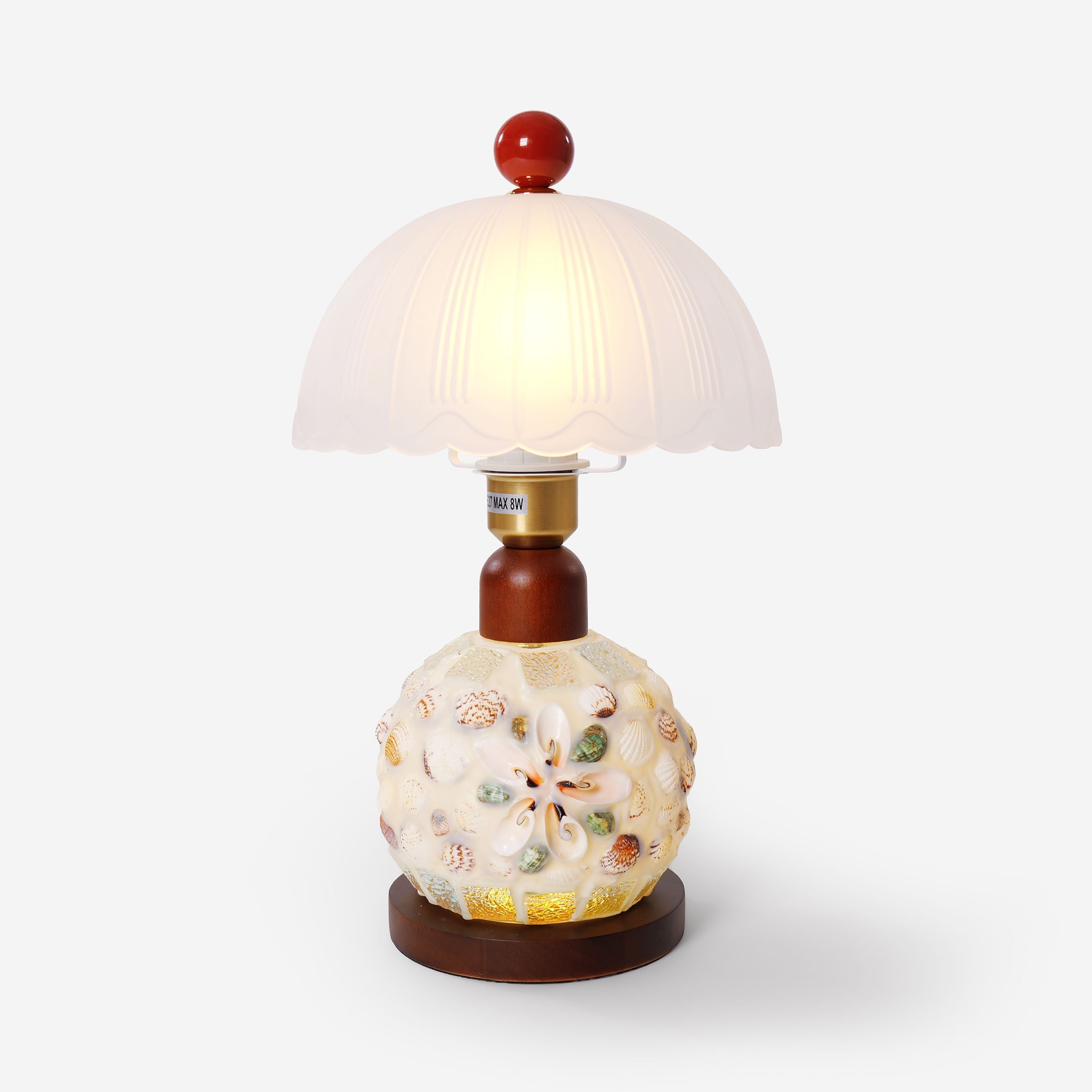Mosaic Seashell Table Lamp - Coastal Glass & Wood Bedside Light Lightsin UK 