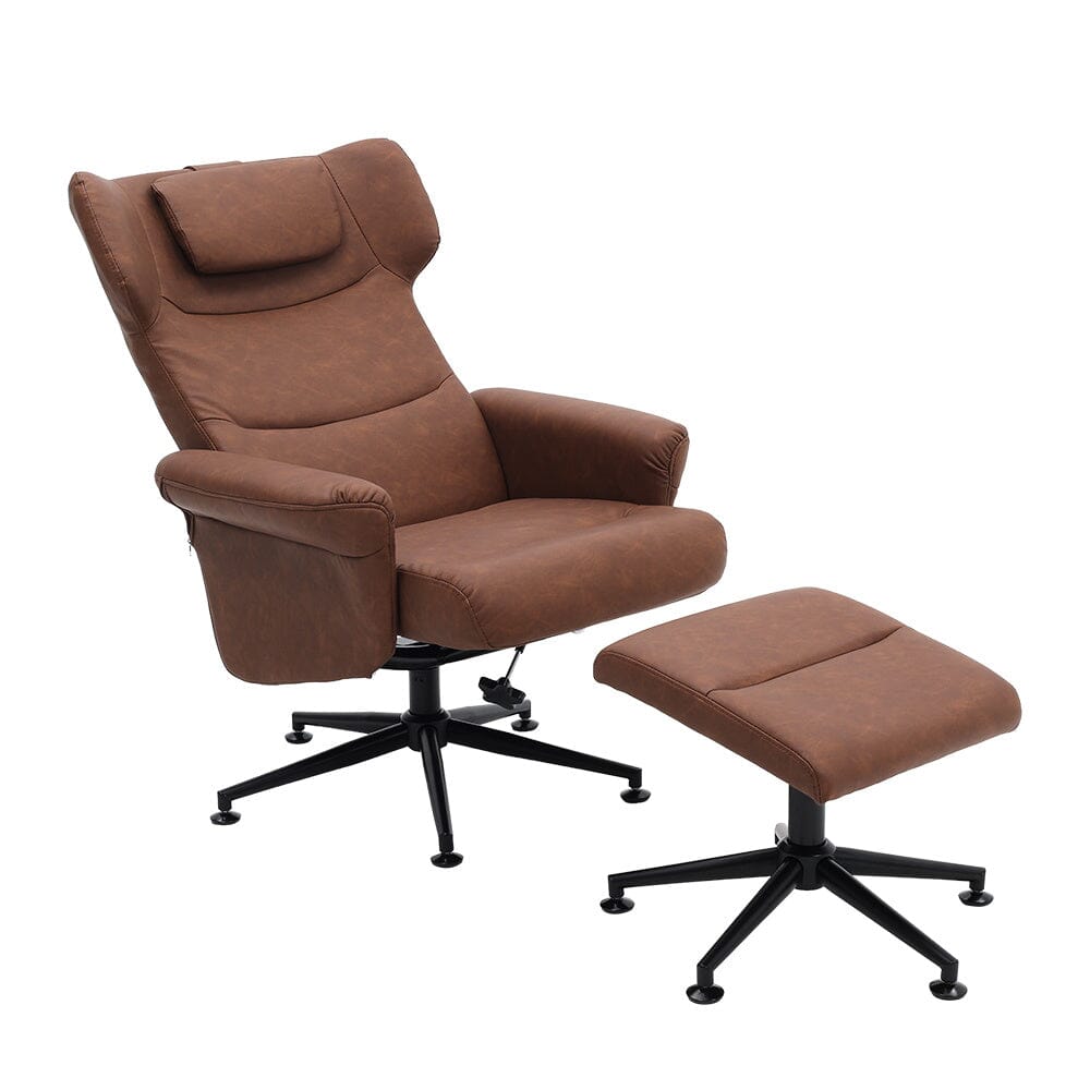 Black/Grey/Brown Faux Leather Swivel?Armchair with Footstool Living and Home 