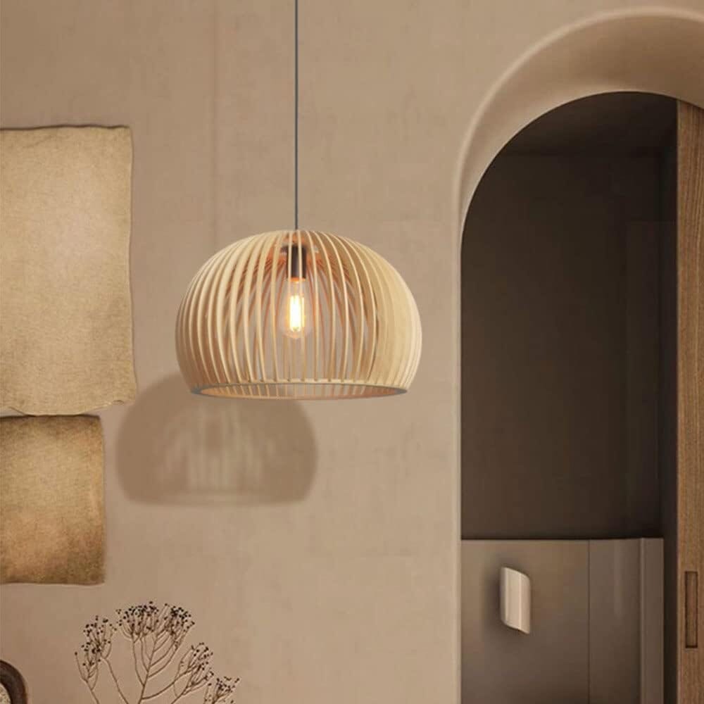 Lightsin Wooden Ceiling Pendant Light Modern Rustic Hanging Lamp for Living Room Kitchen Lightsin UK M 