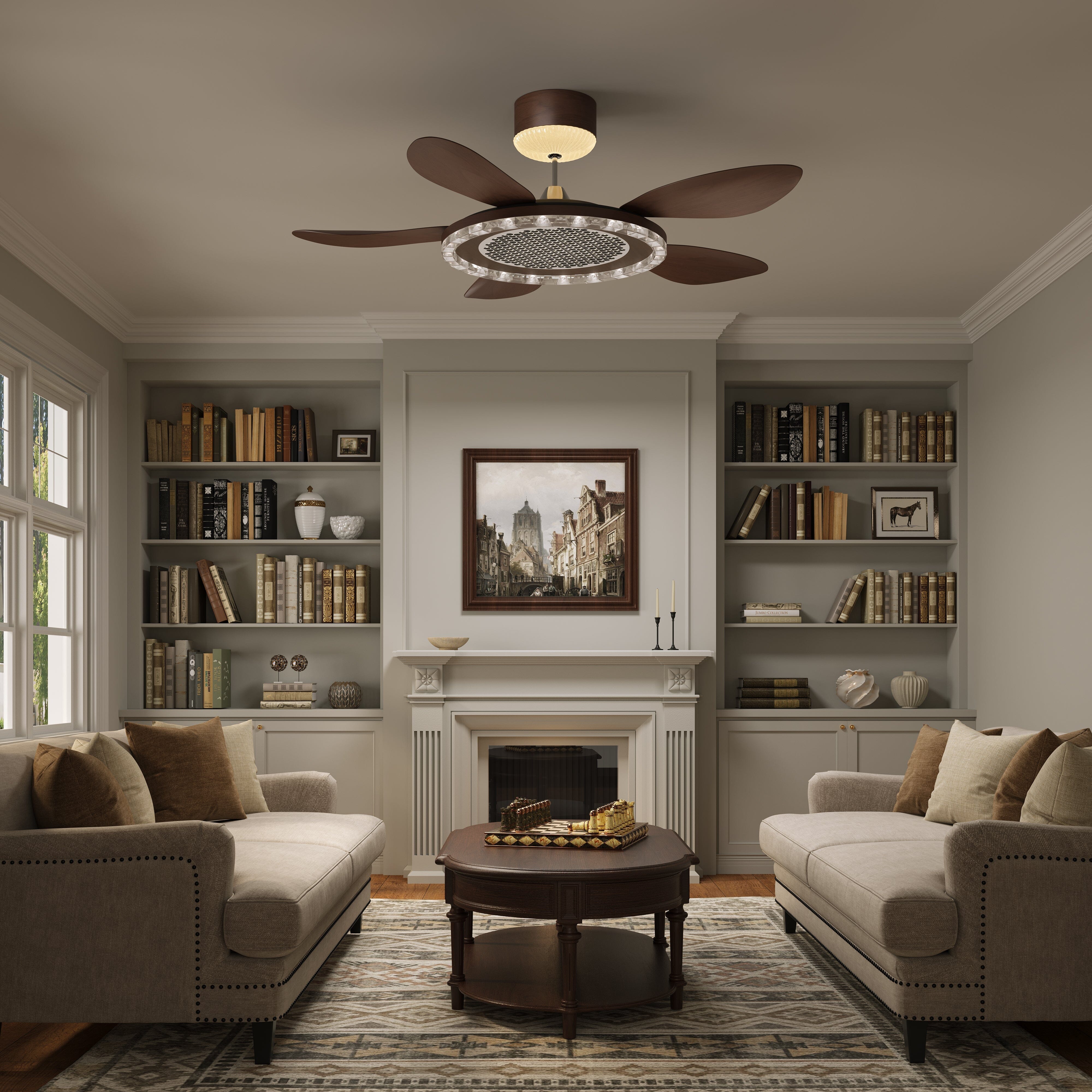 Walnut 48 Inch Reversible LED Ceiling Fan Light with Remote Lightsin UK 