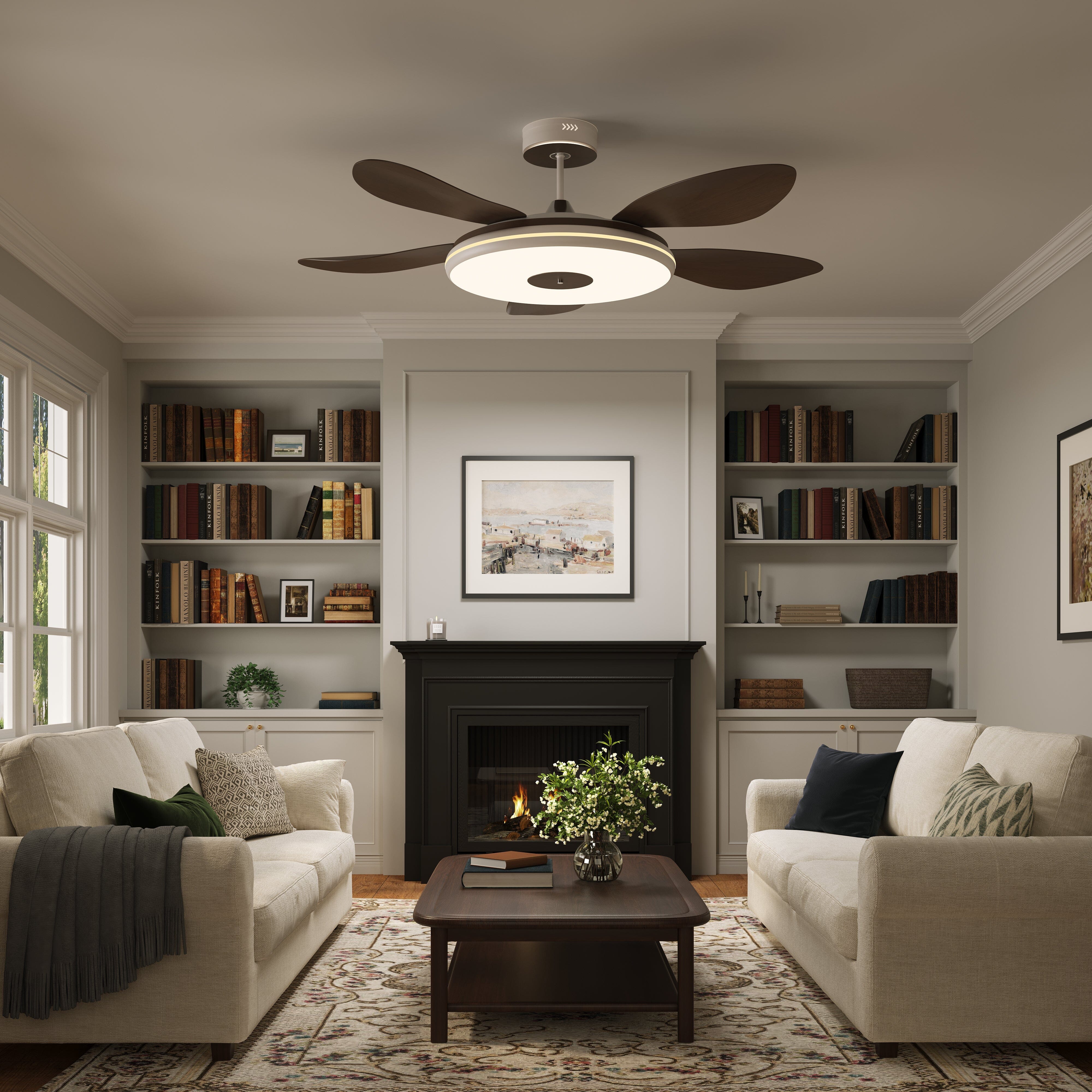 Walnut 48 Inch Reversible LED Ceiling Fan Light with Remote Lightsin UK 