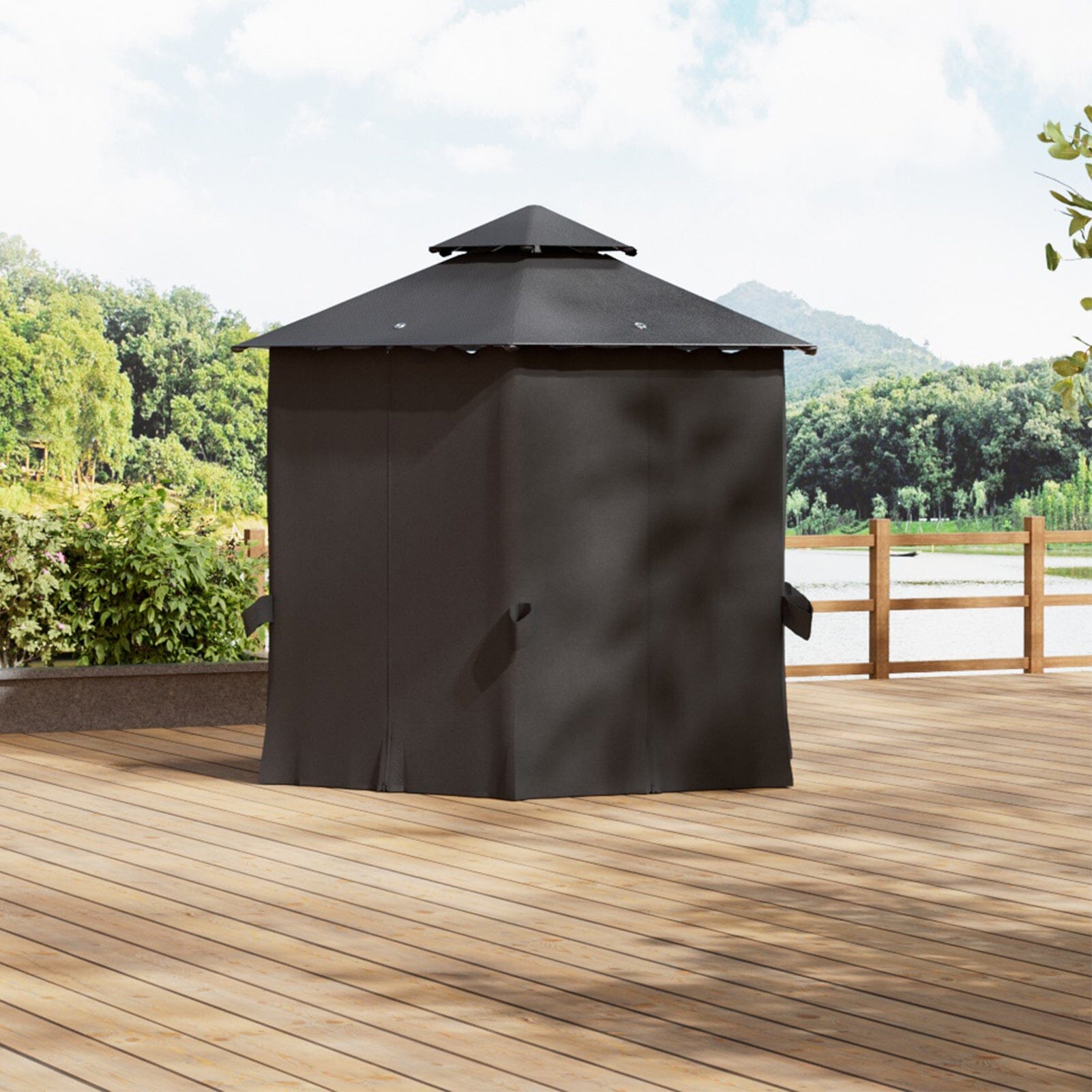 1.6x1.6x1.6m Dark Grey Hexagonal Shade Canopy with Fence Living and Home 