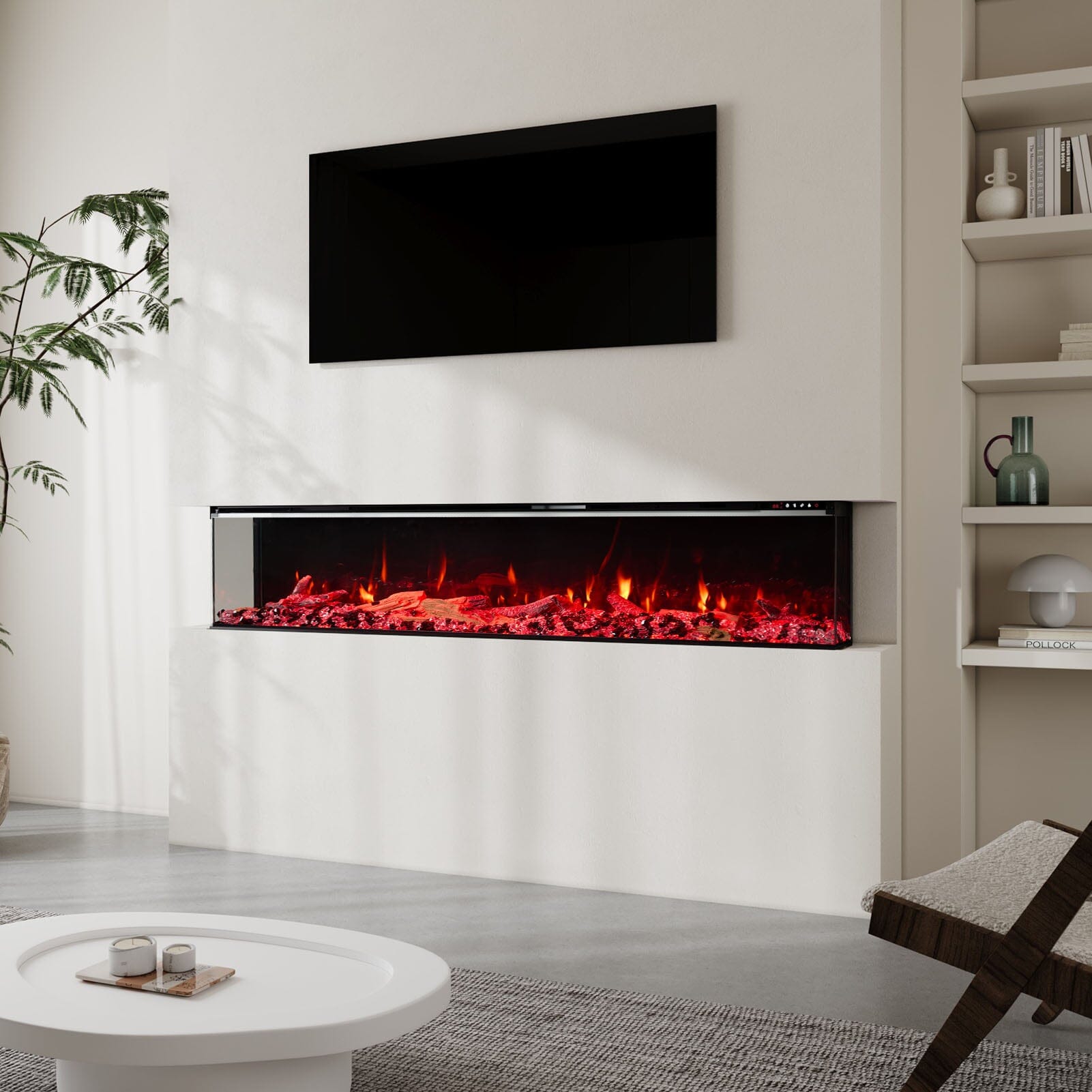 50/60/70/80inch 3-sided Electric Fireplace with Adjustable Color, Temperature and Timing, Controlled by APP Living and Home 