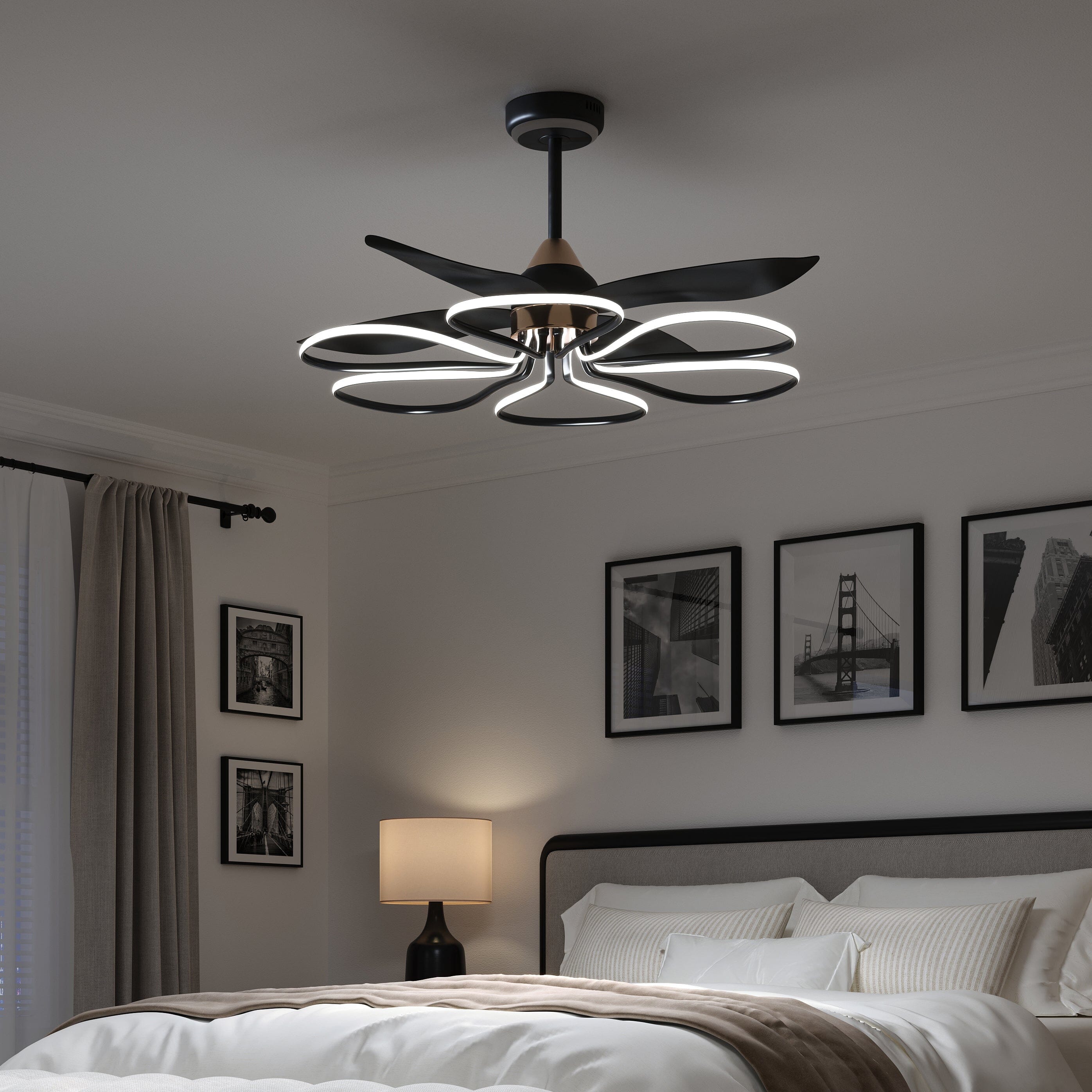 Lightsin 36-inch Black Modern Petal LED Ceiling Fan with Light - 6-Speed with Remote Control Lightsin UK 