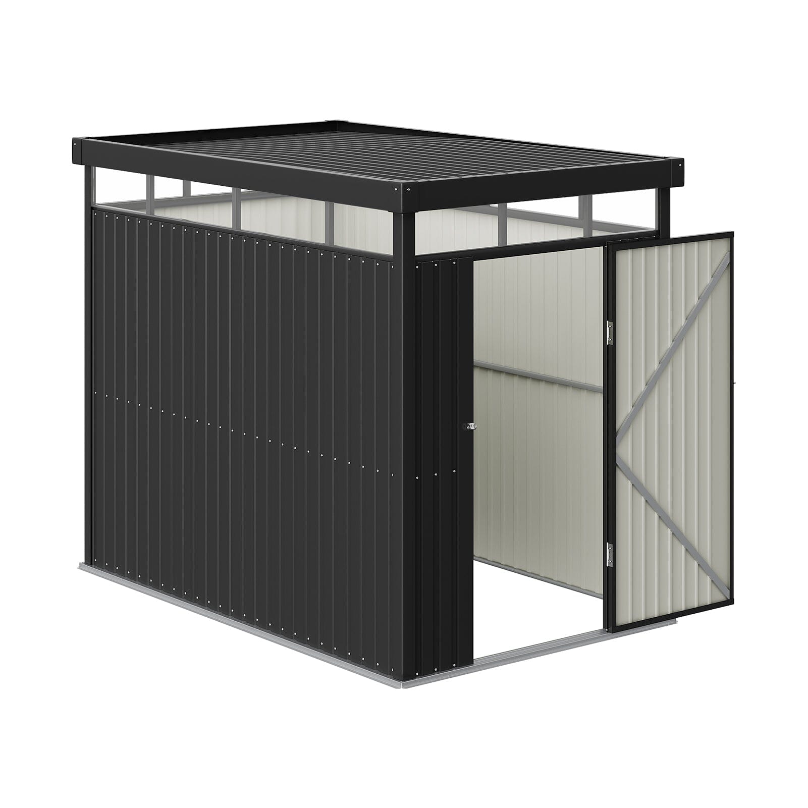 2x2.6x2m/1.6x2.6x2m/2.6x3x2m/4x3x2m Charcoal Black Galvanized Steel Storage Shed with Double/Single Lockable Doors Living and Home 