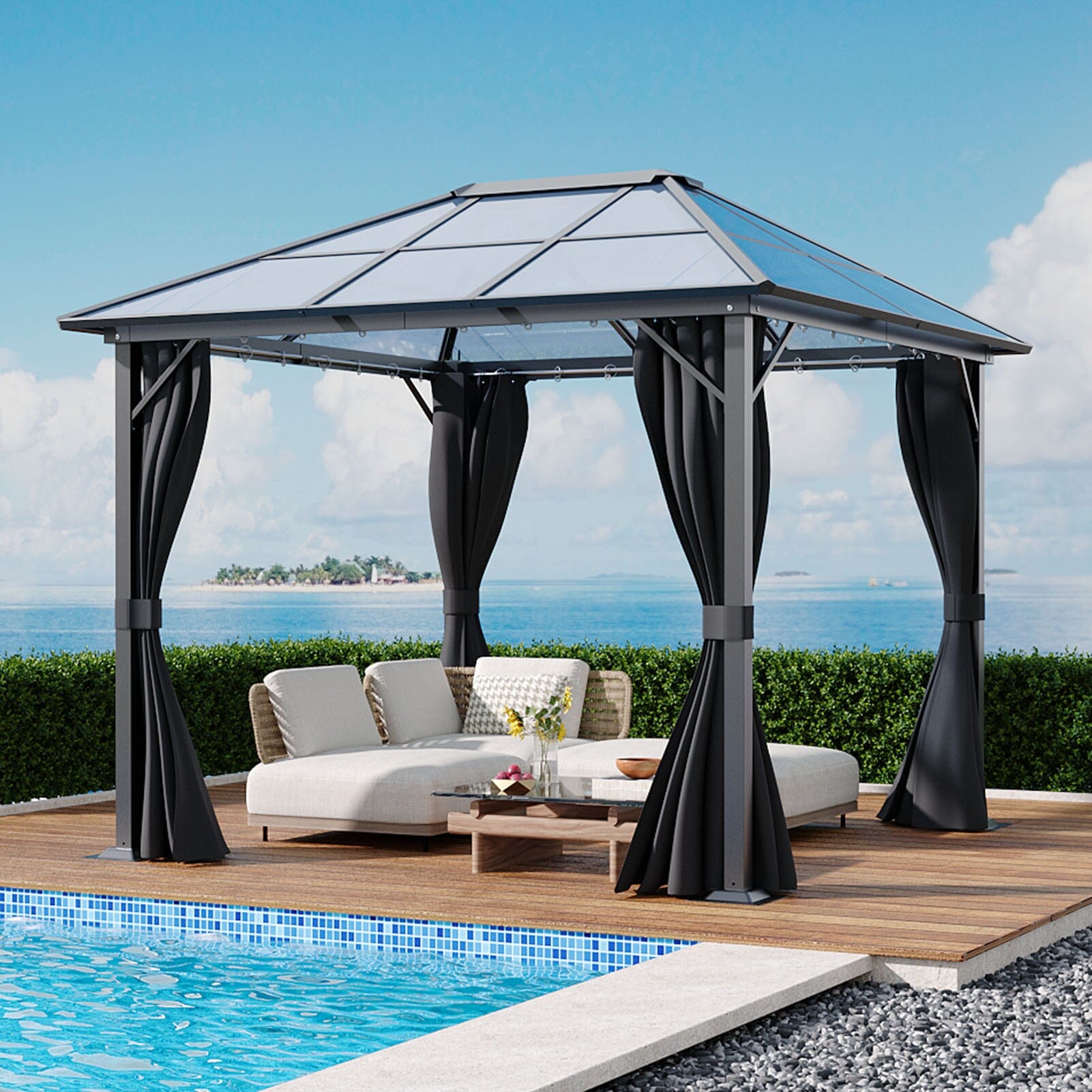 3*3*2.6m Dark Grey Single-roof Sunshade Canopy with Surrounding Fabric Living and Home 