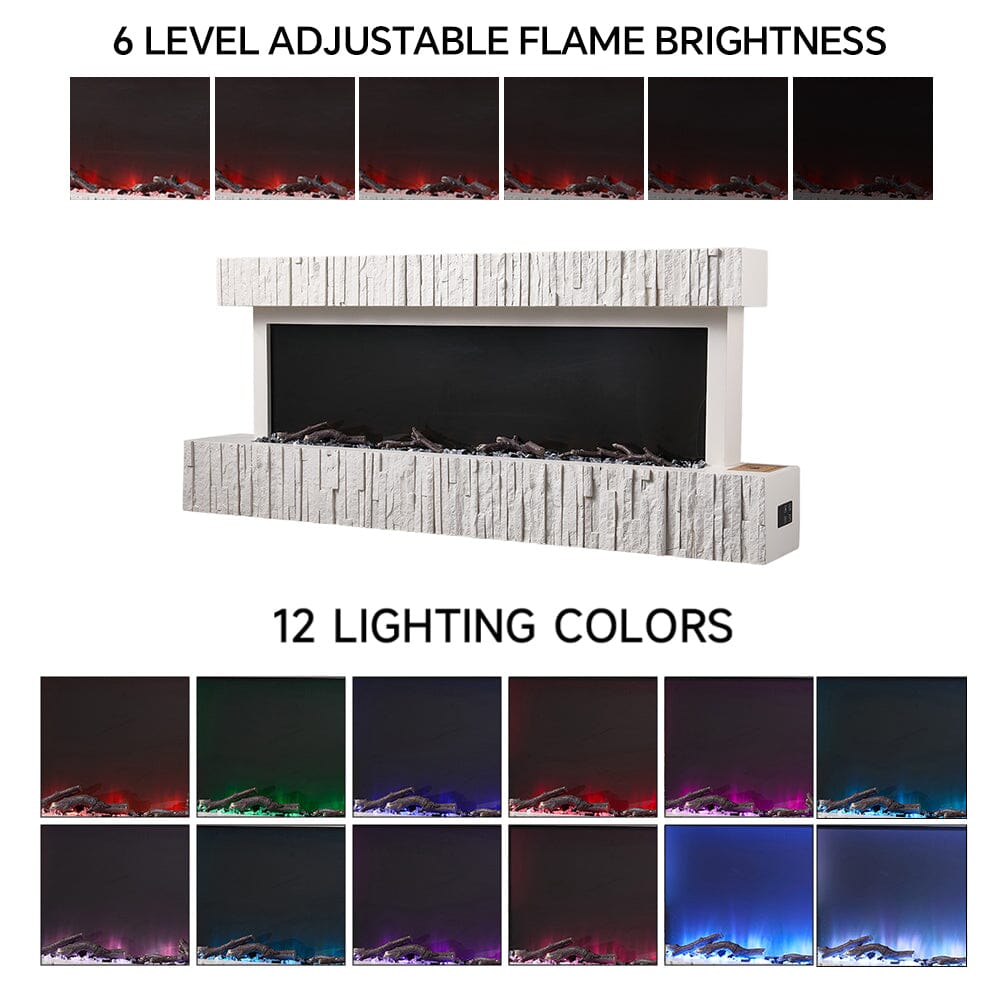 47/59 Inch Wall Mounted Electric Fireplace with Faux Stone Mantel, WiFi, Remote & LED Flames Living and Home 
