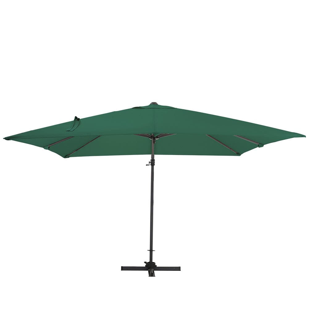 300cm Wide Garden Parasol Outdoor Hanging UV Resistant and Waterproof Umbrella for Patio Parasols Living and Home Parasol + Cross Base Green 