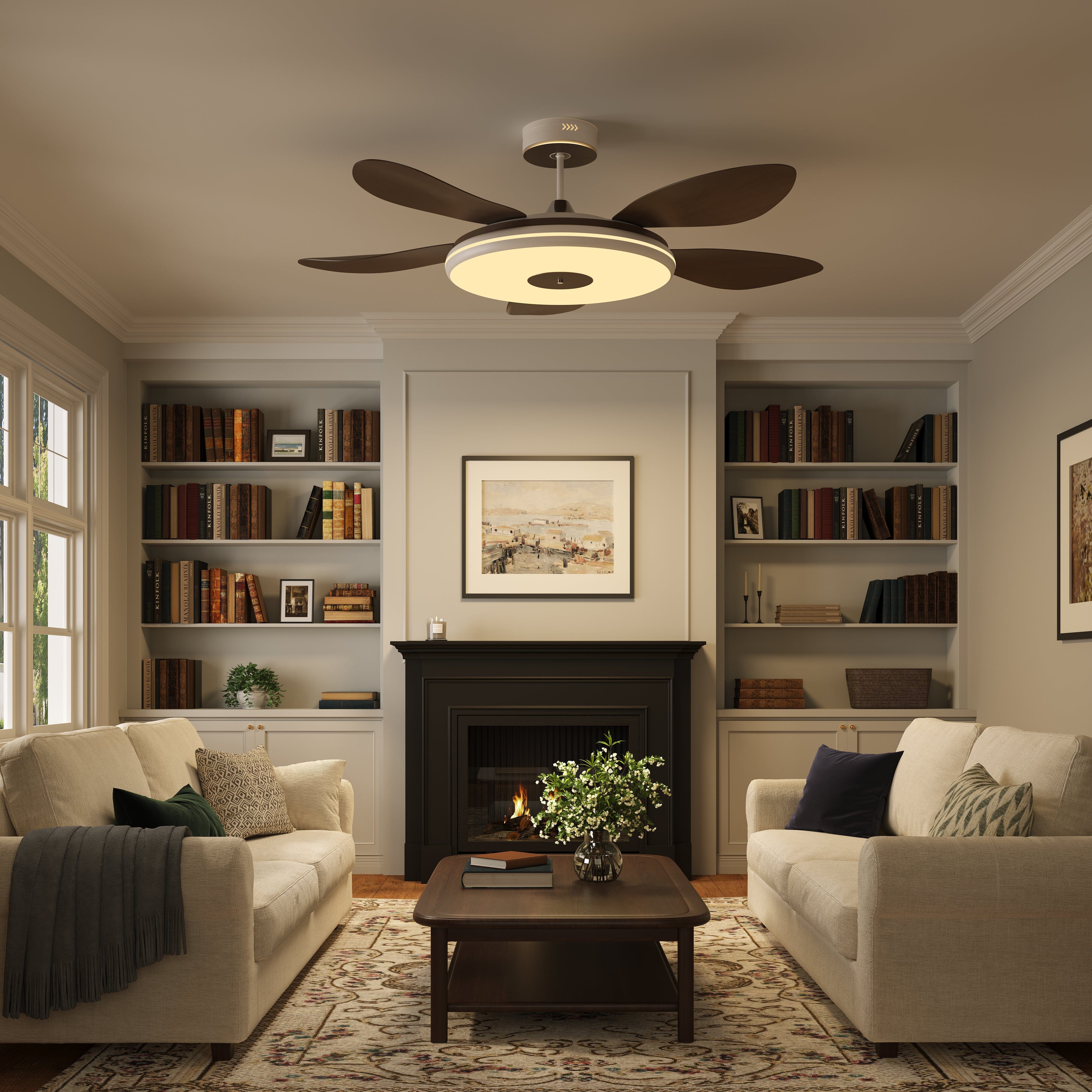Walnut 48 Inch Reversible LED Ceiling Fan Light with Remote Lightsin UK 