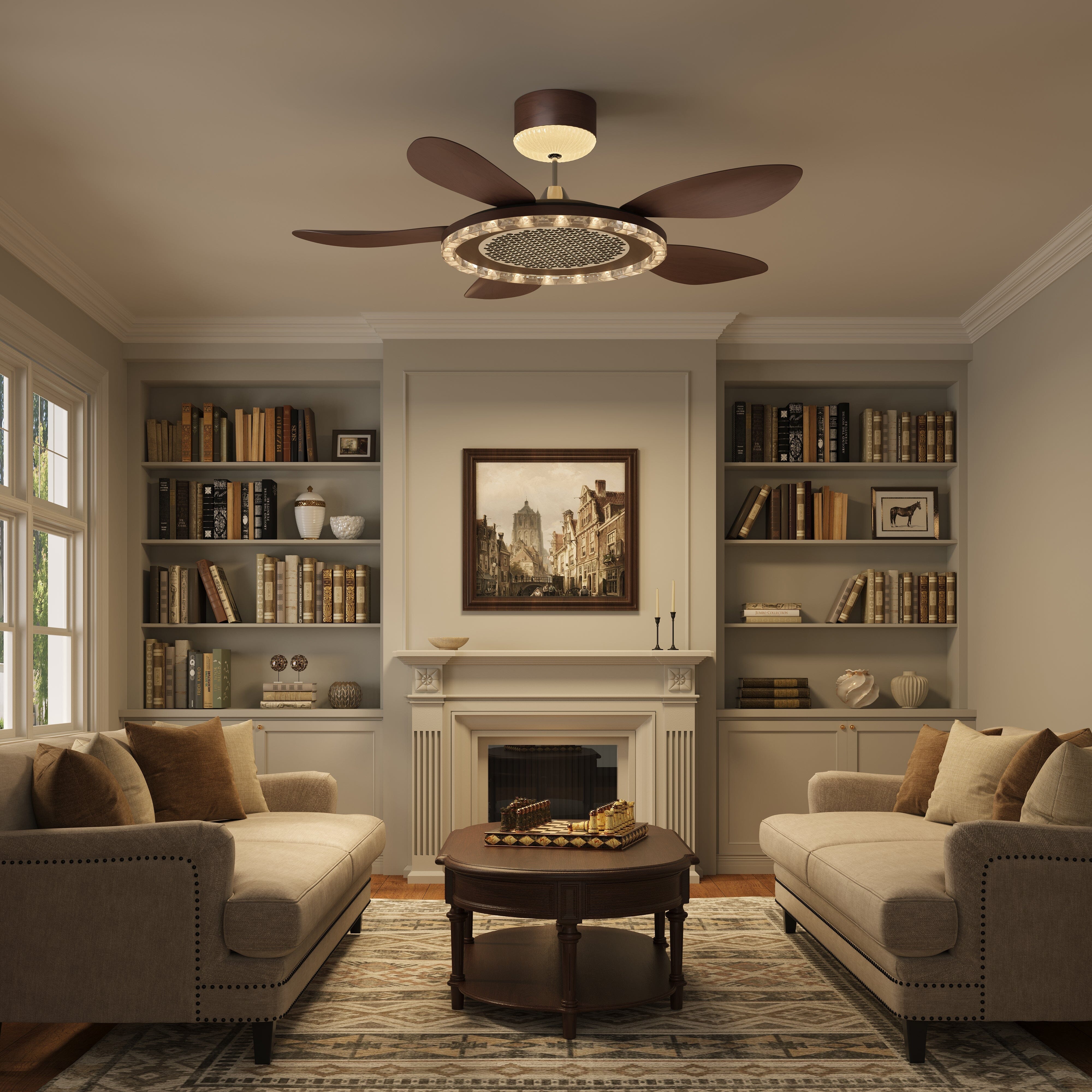 Walnut 48 Inch Reversible LED Ceiling Fan Light with Remote Lightsin UK 