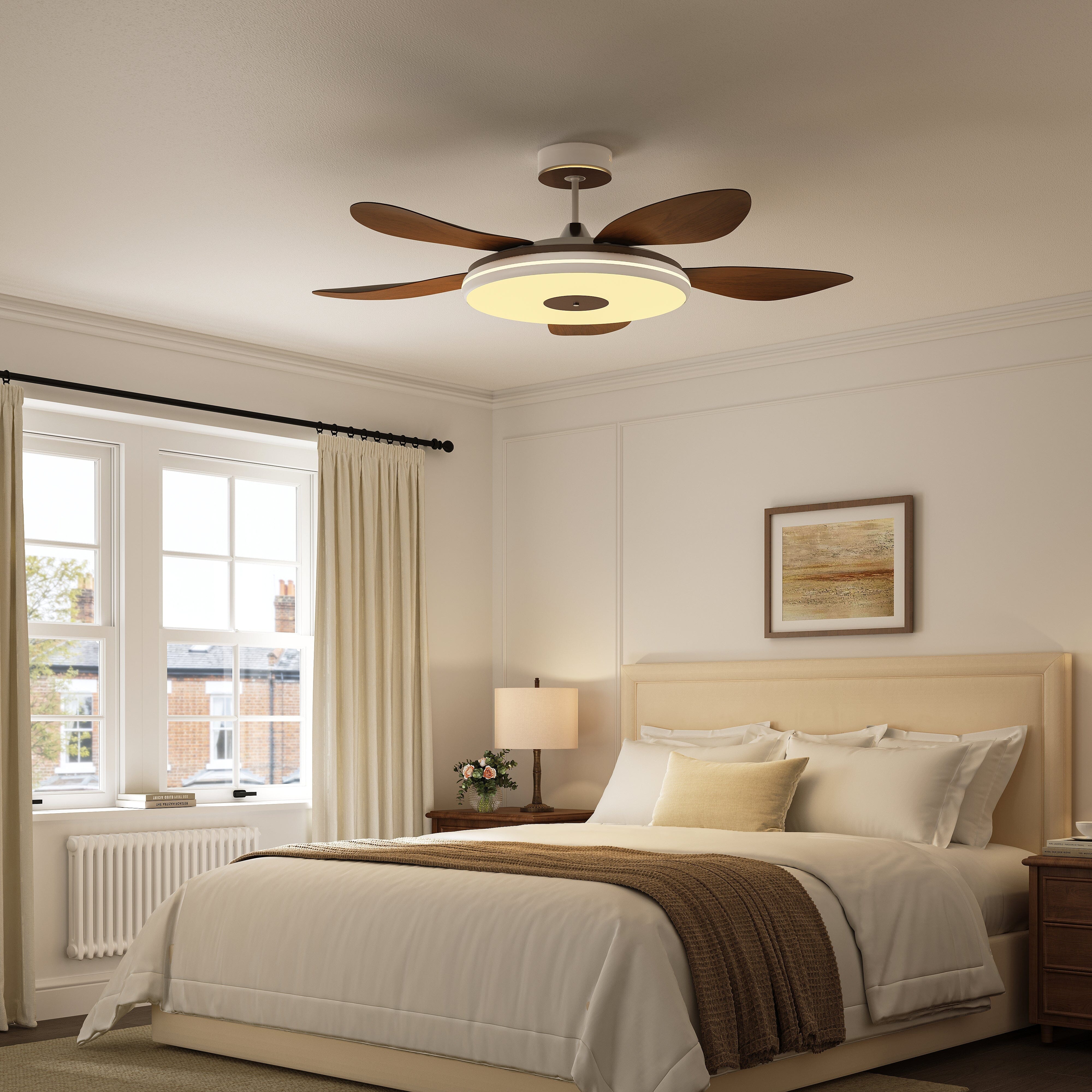 Walnut 48 Inch Reversible LED Ceiling Fan Light with Remote Lightsin UK 