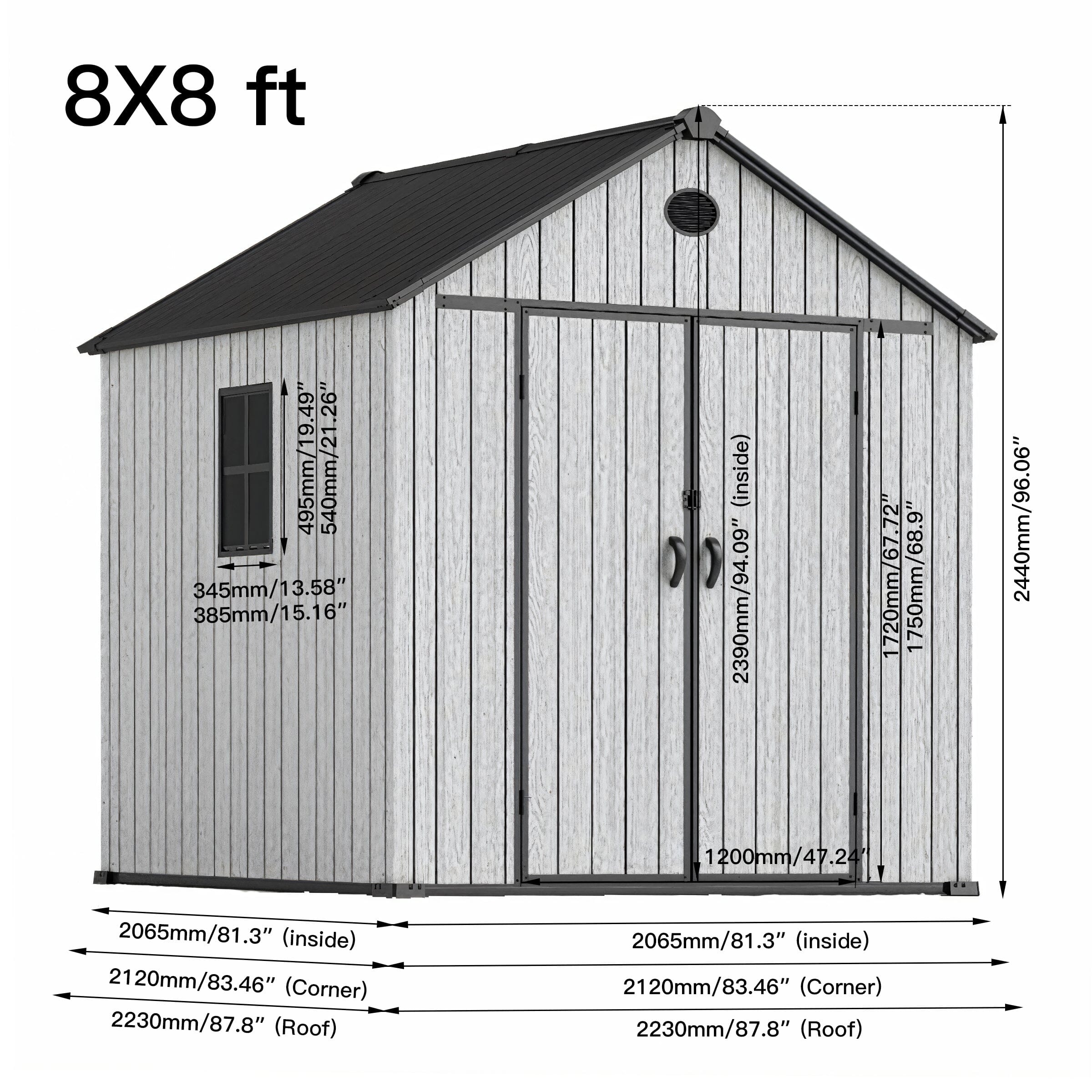6'x8'ft/8'x8'ft/8'x12'ft/8'x16'ft Gray Wood Grain Plastic Tool Shed Living and Home 