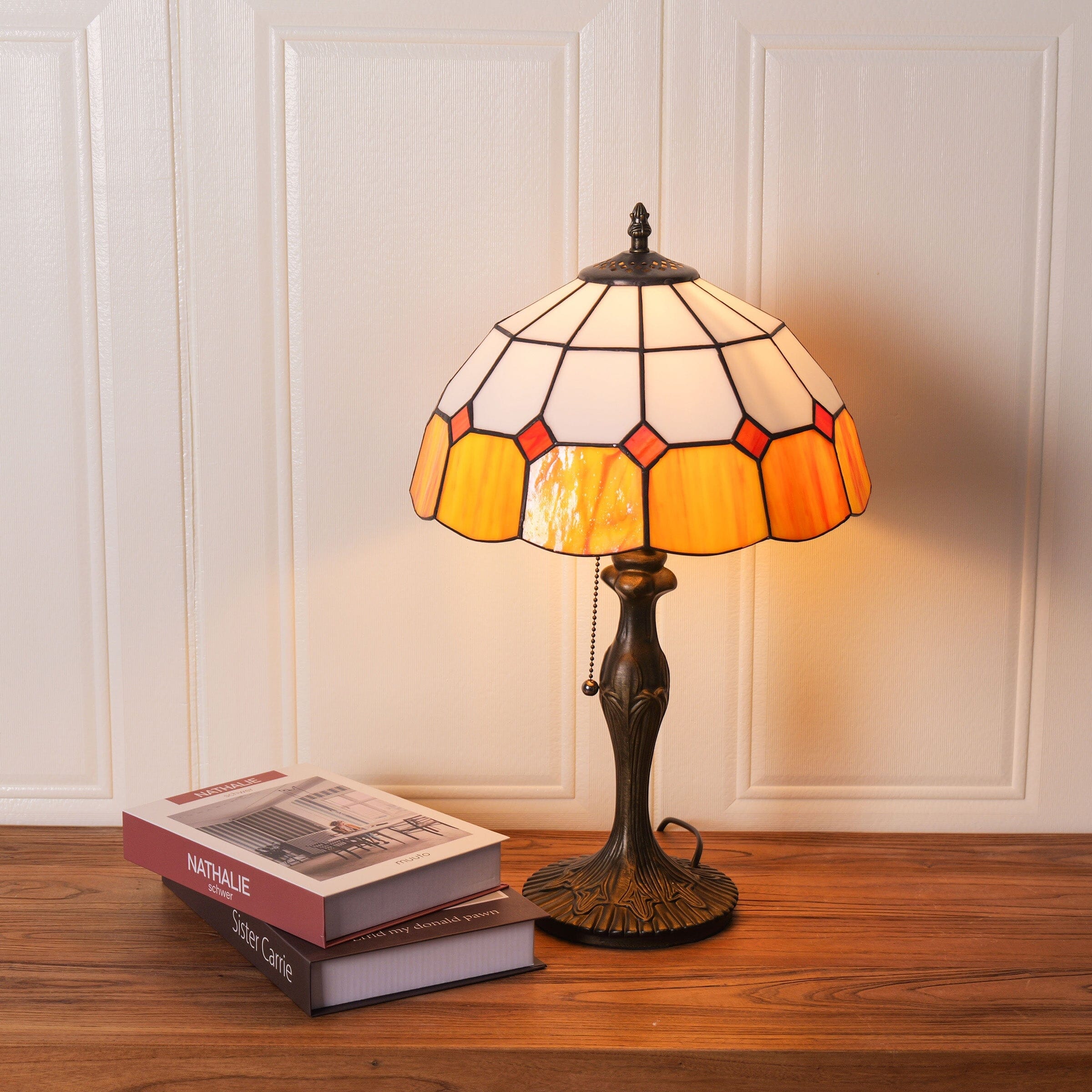 Lightsin Tiffany Table Lamp | Handcrafted Stained Glass Block Series Lightsin UK Orange 