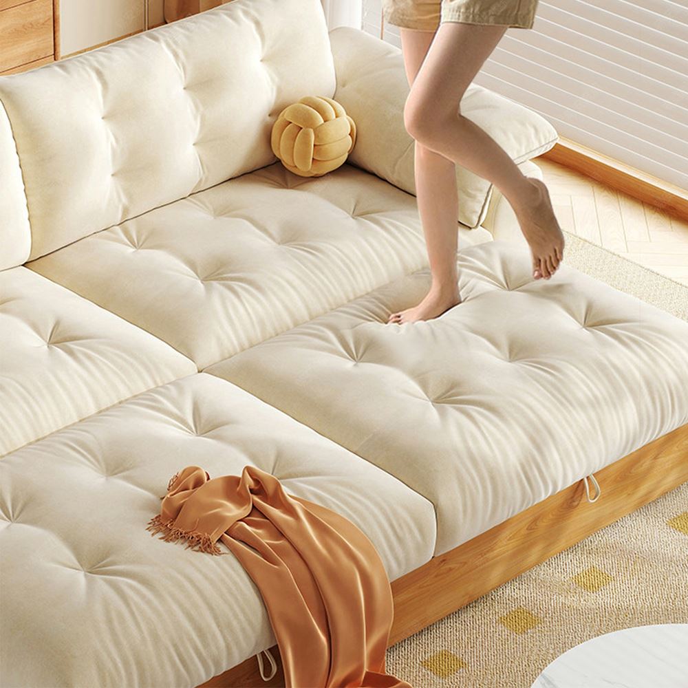 Cottonfy Solid Wood Folding Sofa Bed with Sleeper Chaise – Living