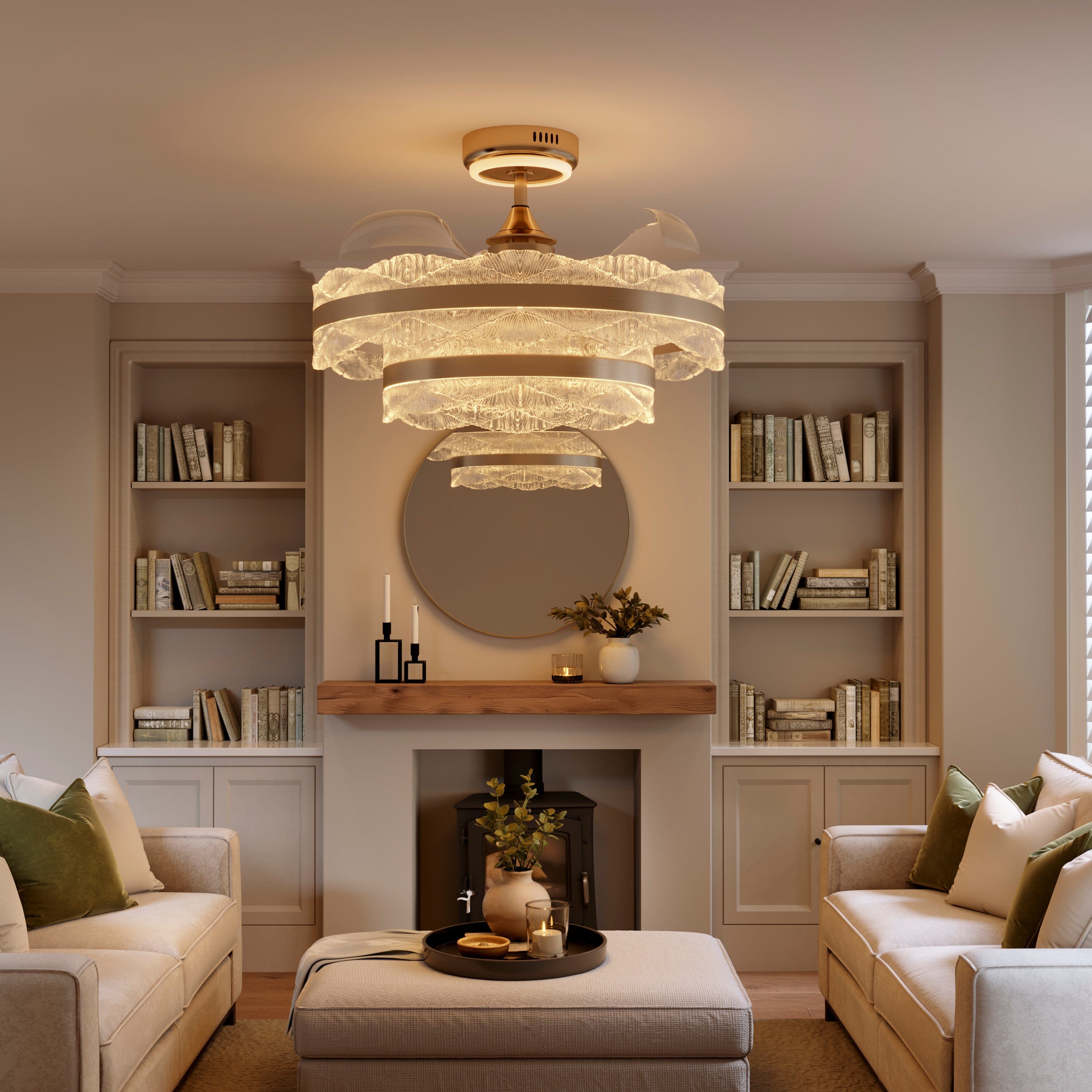 Lightsin Luxury Gold Frame LED Ceiling Fan Light with Retractable Blades Lightsin UK 