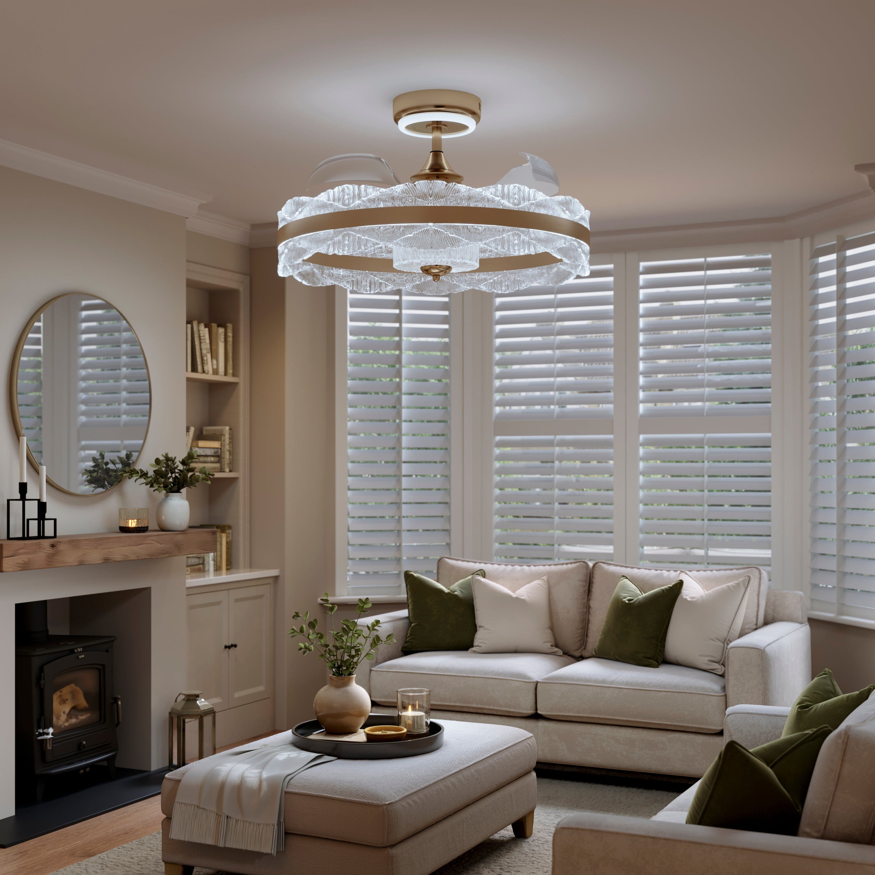 Lightsin Luxury Gold Frame LED Ceiling Fan Light with Retractable Blades Lightsin UK 