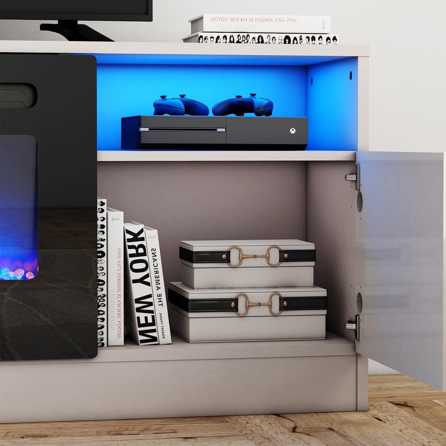 36 Inch Recessed Electric Fireplace TV Stand with Closed Storage Living and Home 