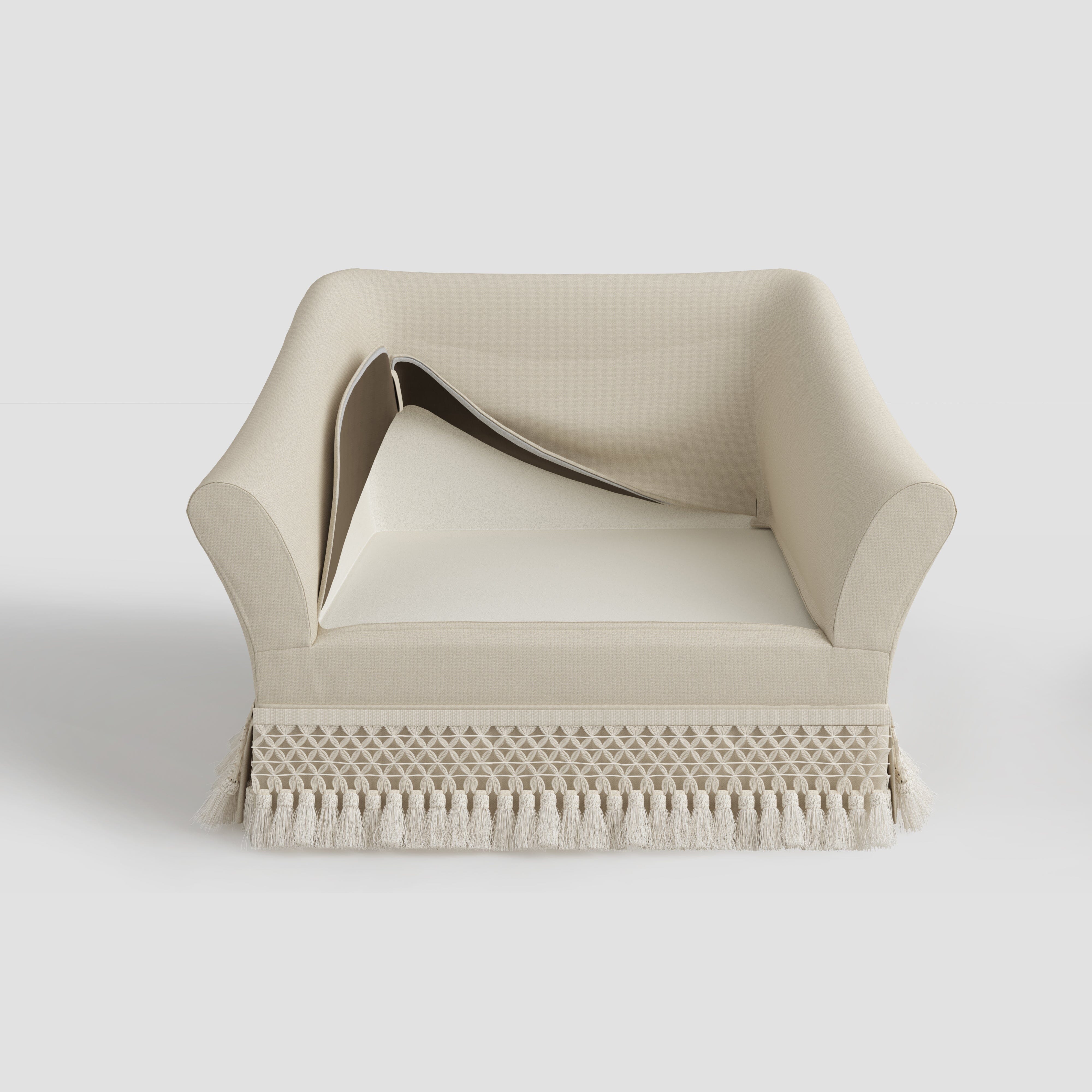 Cottonfy Slipcover Linen Armchair with Fringe Cottonfy UK 