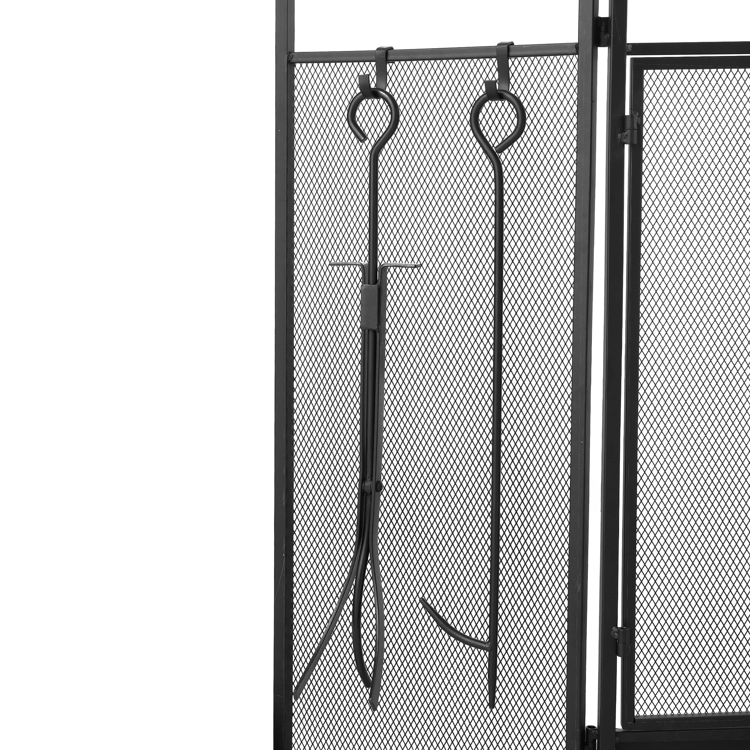 Smallbee Iron Fireplace Screen with 4-Piece Tool Set - Black Powder-Coated 122x1.3x80cm Smallbee UK 