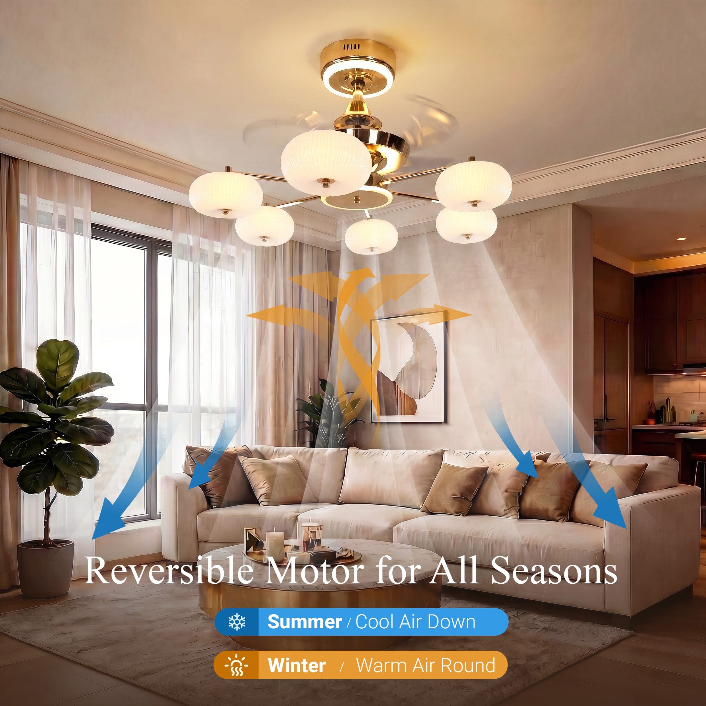 Lightsin Ceiling Fan Light with 6-Speed Control in Copper and Acrylic Lightsin UK 
