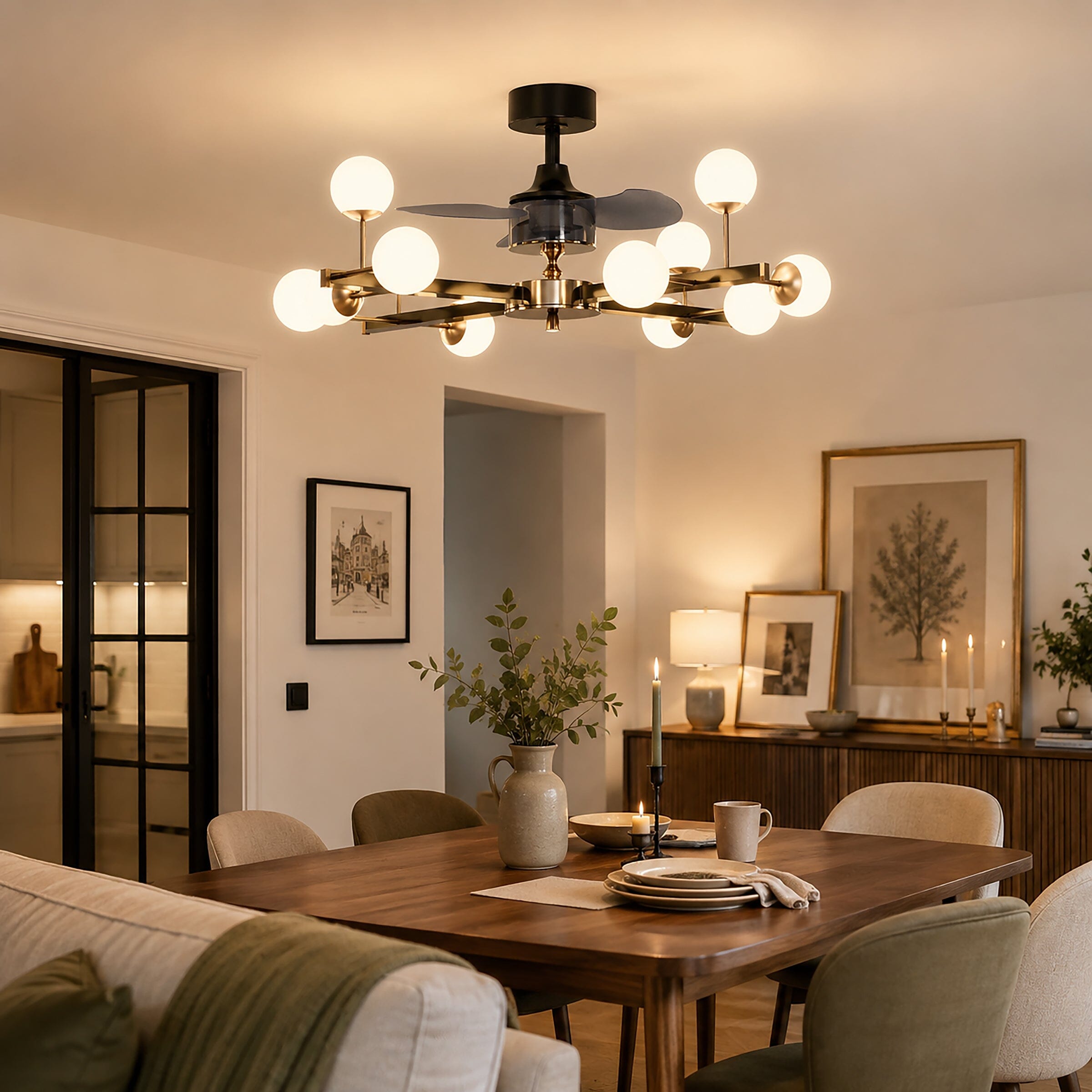 Lightsin Modern Black & Gold Sphere Finish 3-Blade Ceiling Fan Light with Remote Lightsin UK 