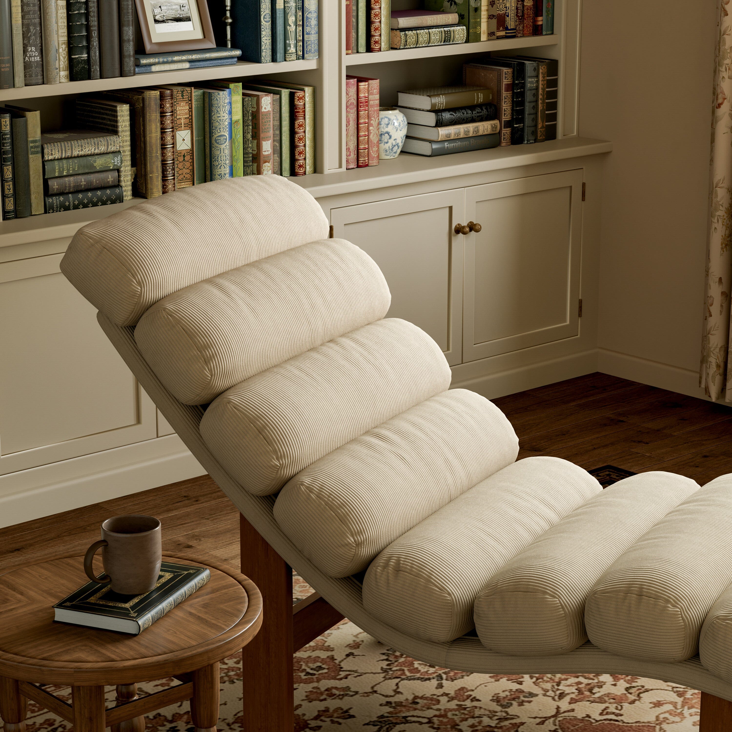 Cottonfy Modern Ergonomic Corduroy Chaise Lounge with Natural Wooden Frame Cottonfy UK 