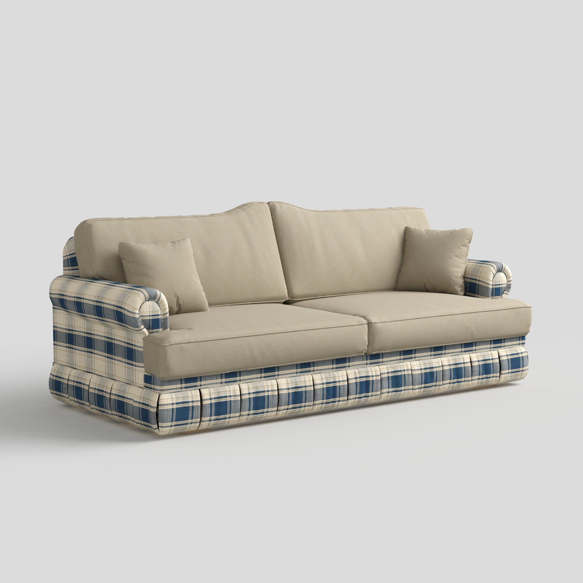 Cottonfy Heritage Plaid Skirted Sofa with Concealed Storage Drawers Living and Home 