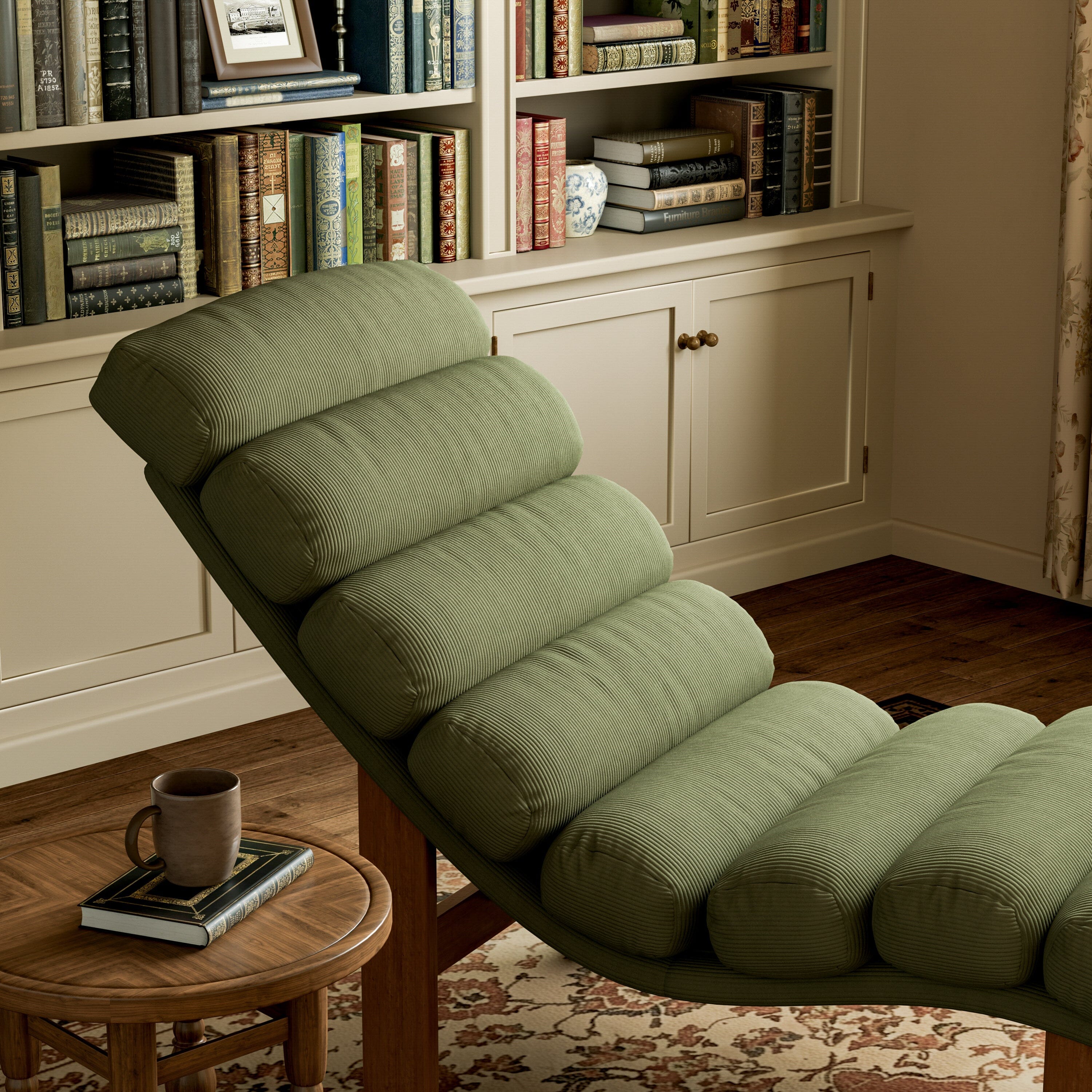 Cottonfy Modern Ergonomic Corduroy Chaise Lounge with Natural Wooden Frame Cottonfy UK 