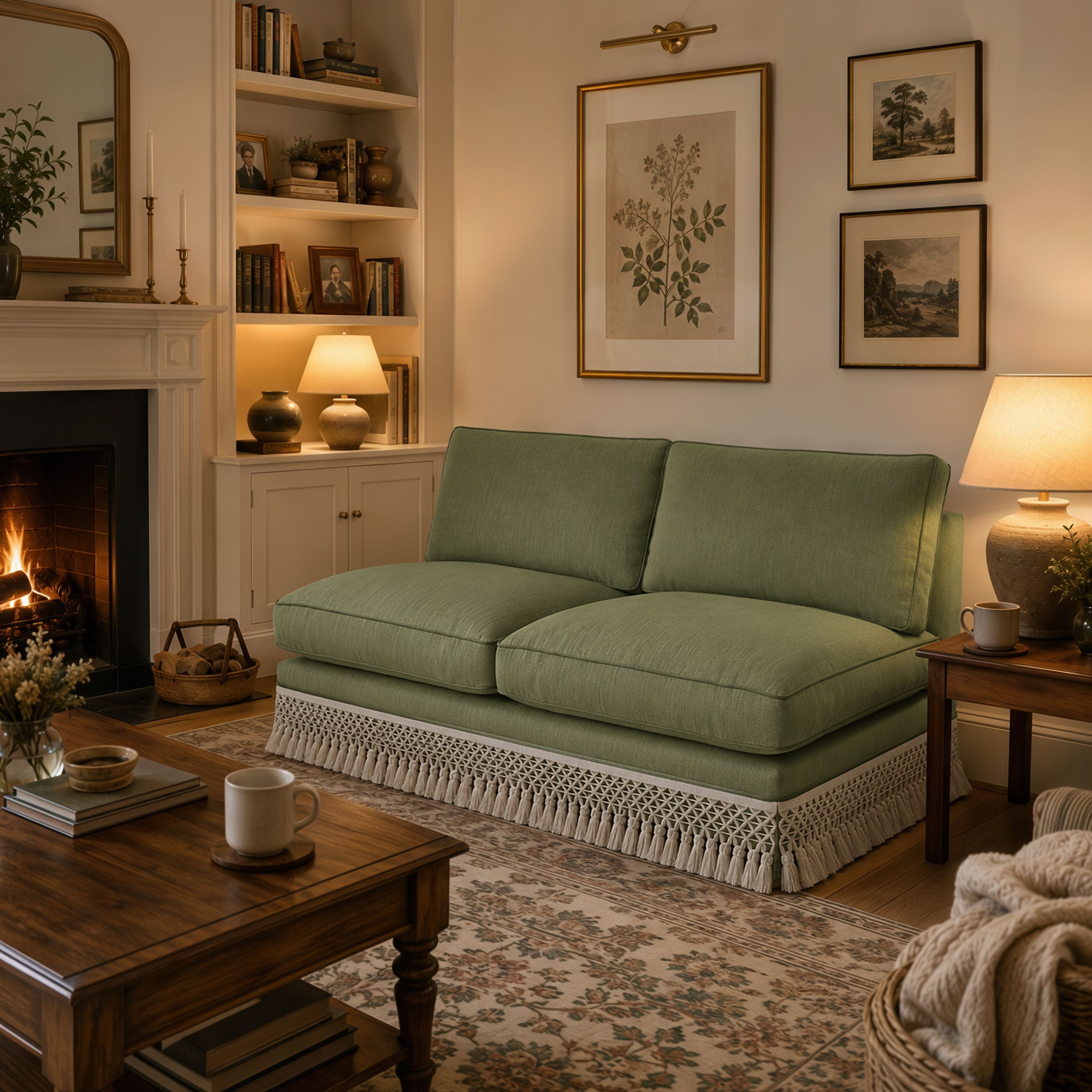Armless Sofa with Fringed Trim and Removable Covers Cottonfy UK 