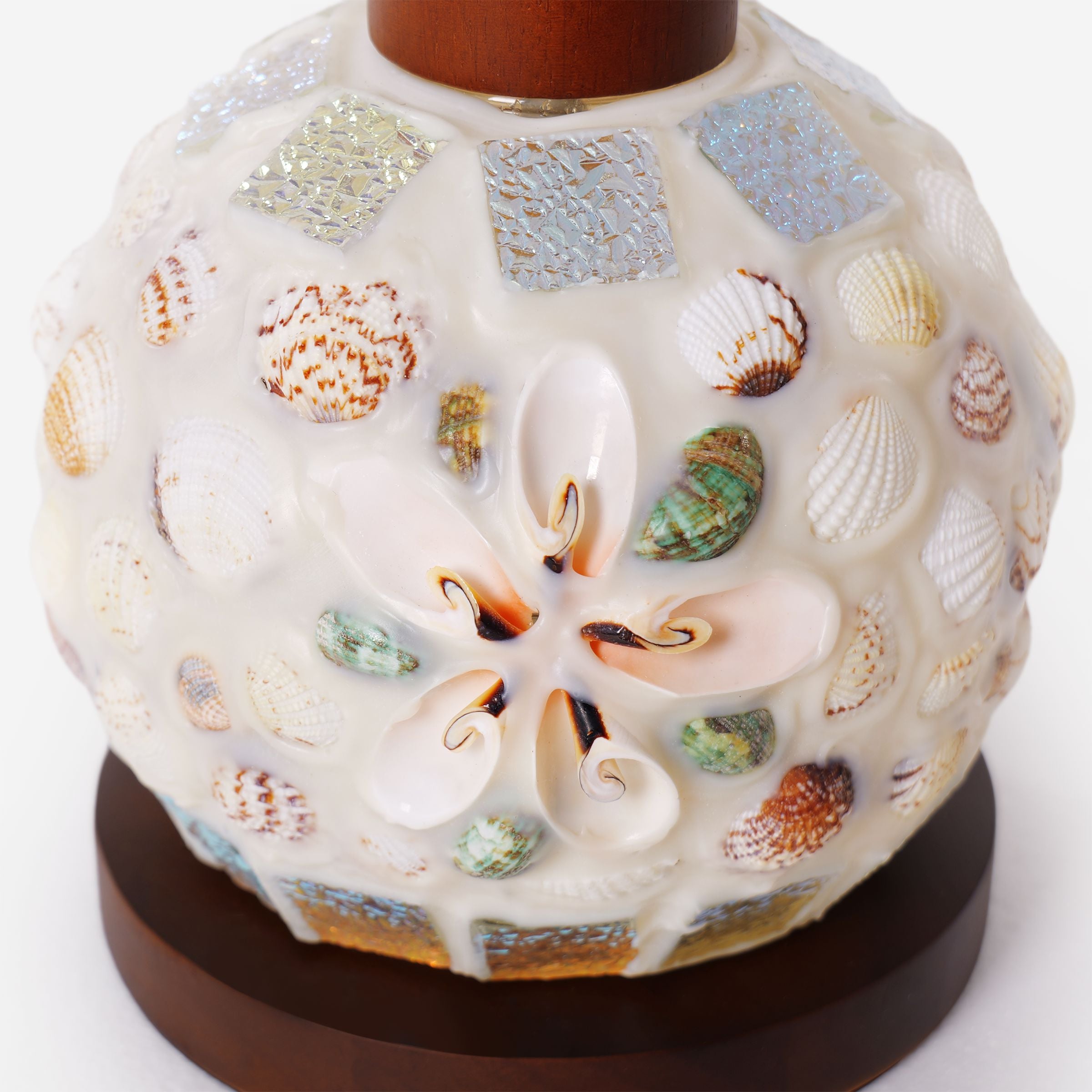 Mosaic Seashell Table Lamp - Coastal Glass & Wood Bedside Light Lightsin UK 