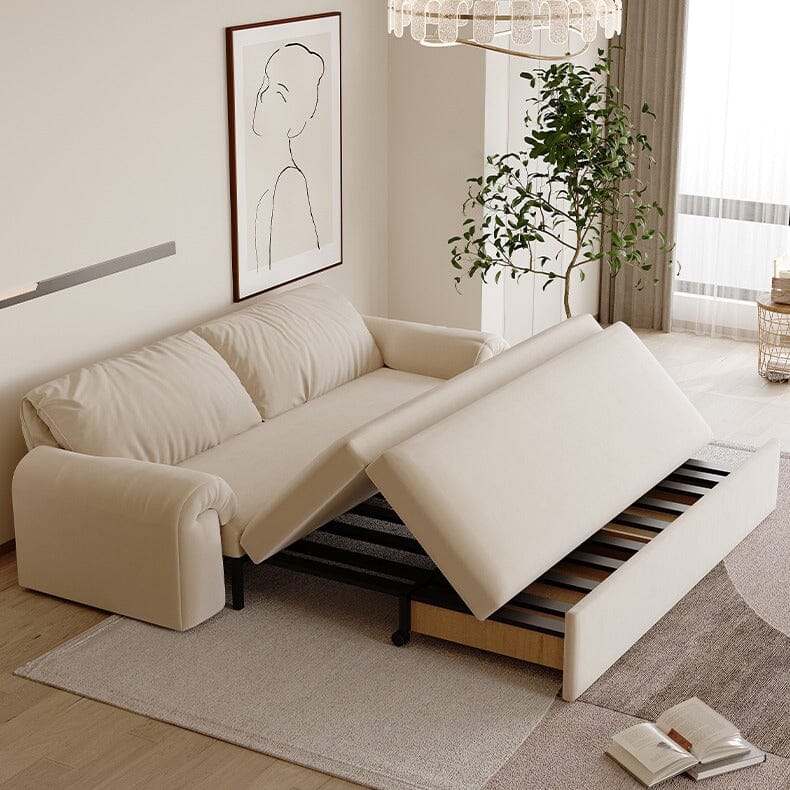 Cottonfy Cream Convertible Sleeper Sofa Bed with Drawers Living and Home 