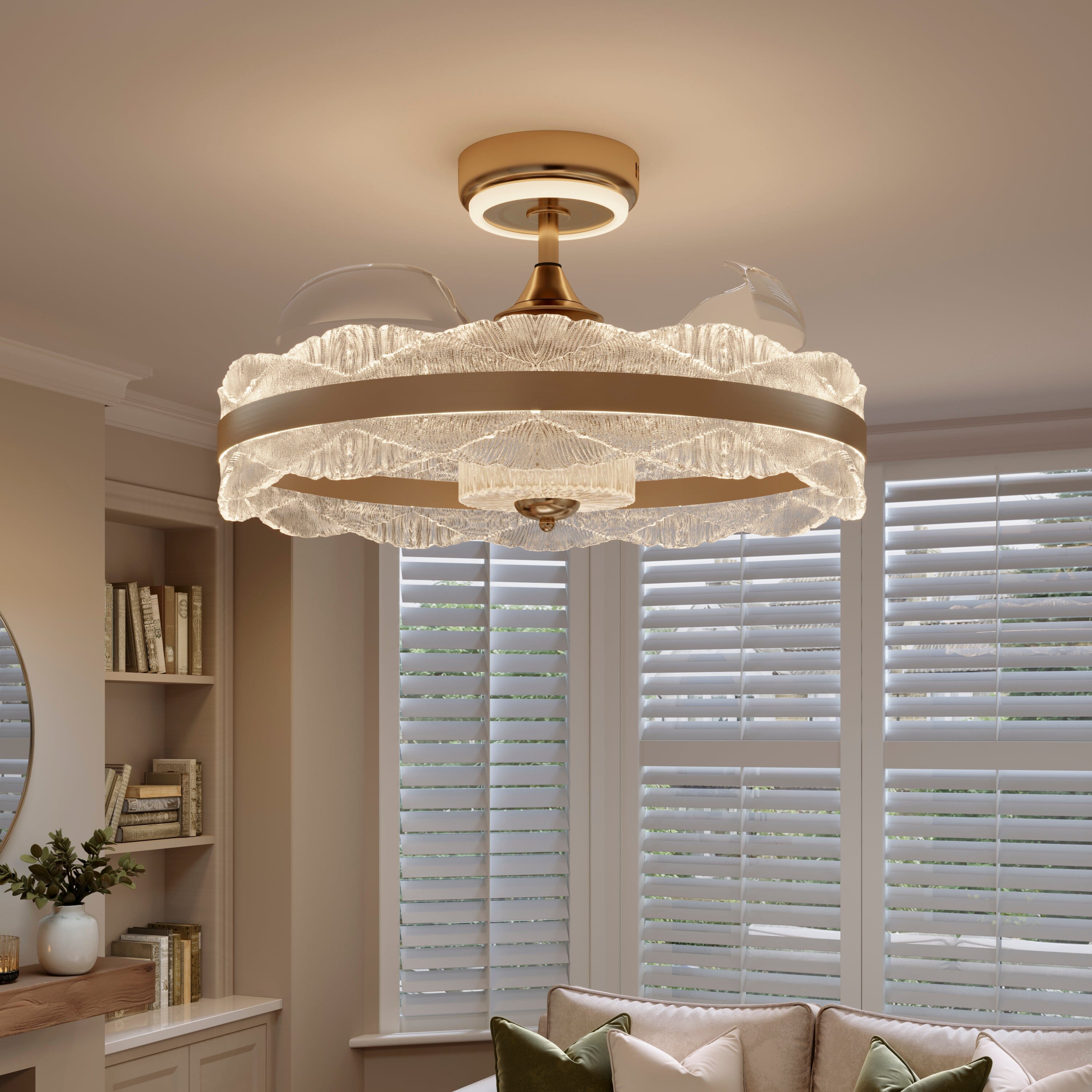 Lightsin Luxury Gold Frame LED Ceiling Fan Light with Retractable Blades Lightsin UK 