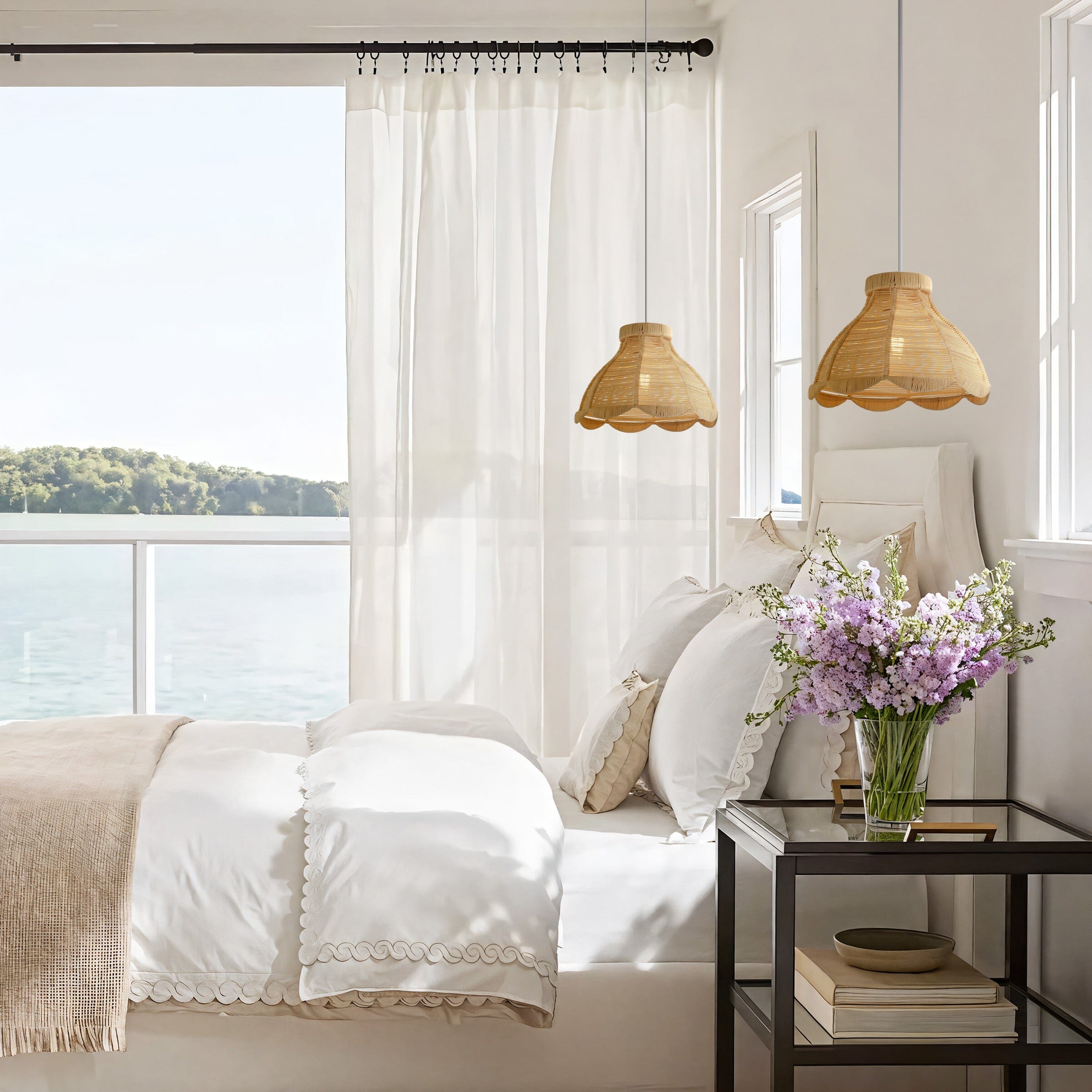 Lightsin Japanese-Inspired Petal Bloom Rattan Woven Pendant Light Lightsin UK 