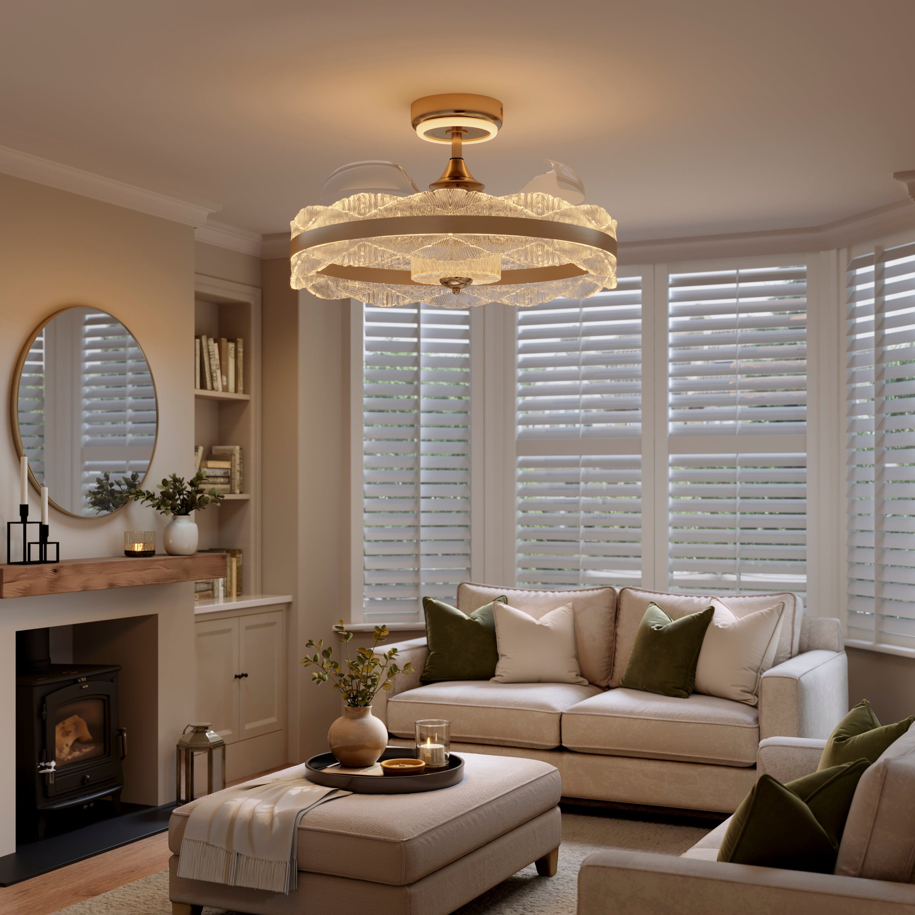 Lightsin Luxury Gold Frame LED Ceiling Fan Light with Retractable Blades Lightsin UK 