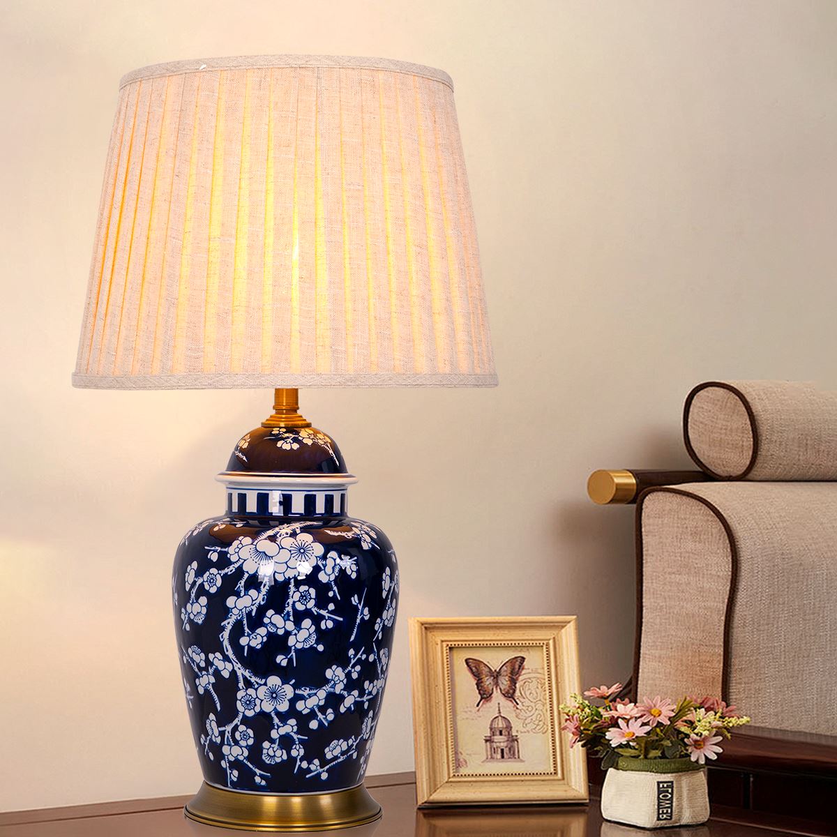 Lightsin Vintage Floral Ceramic Table Lamp with Brass Base and Fabric Shade Lightsin UK 