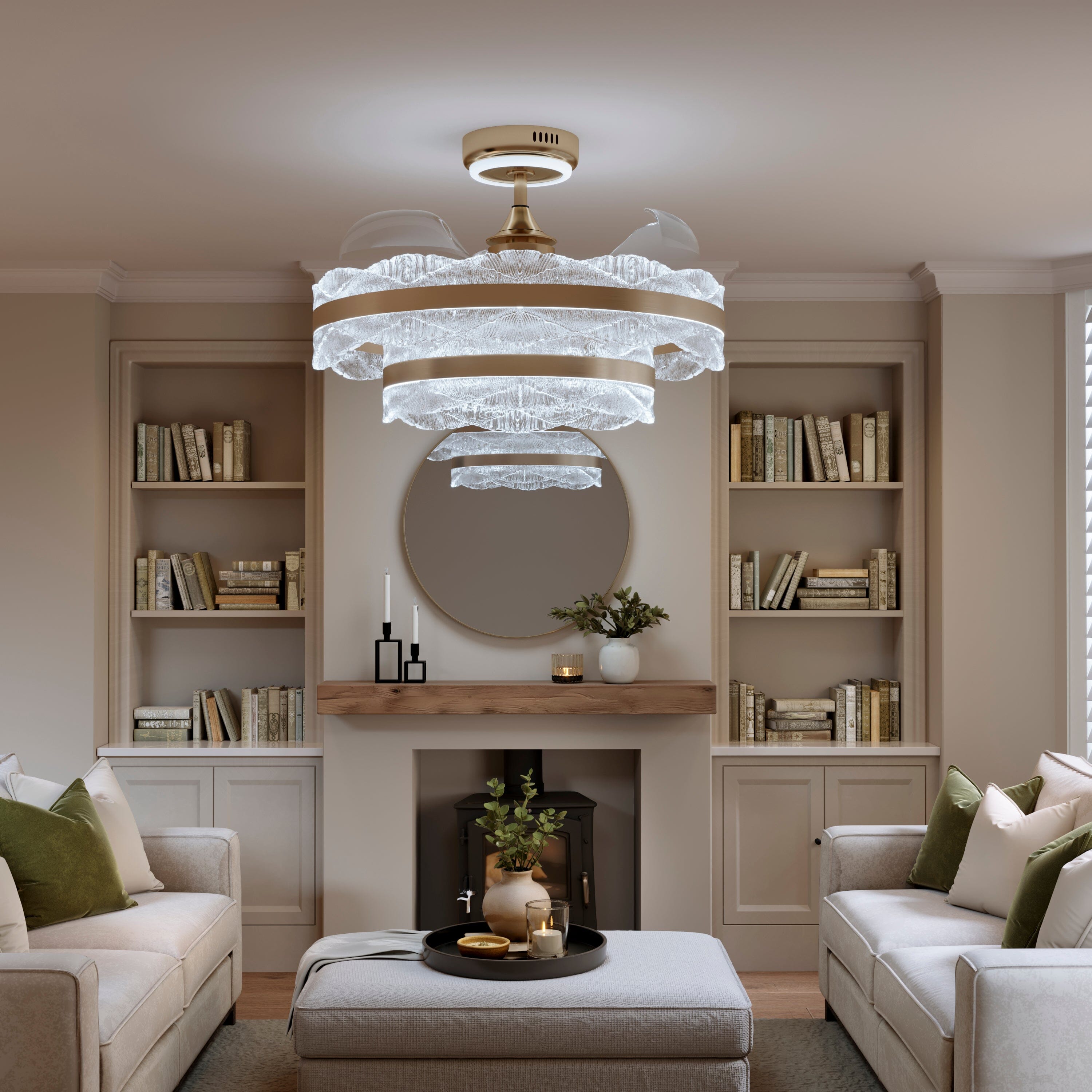 Lightsin Luxury Gold Frame LED Ceiling Fan Light with Retractable Blades Lightsin UK 