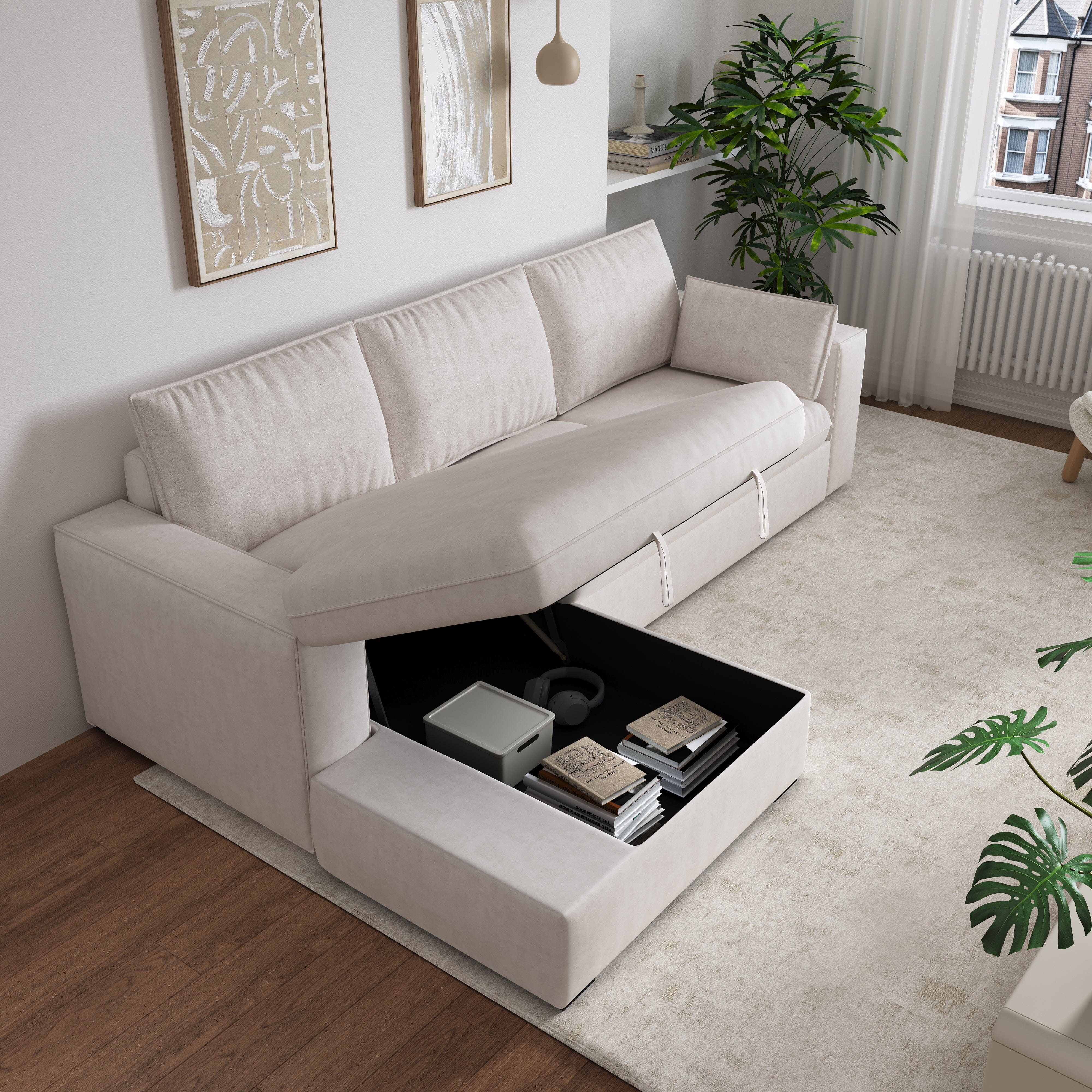 Cottonfy Creamy Tofu Block Pullout Sofa Bed with Storage Cottonfy UK 