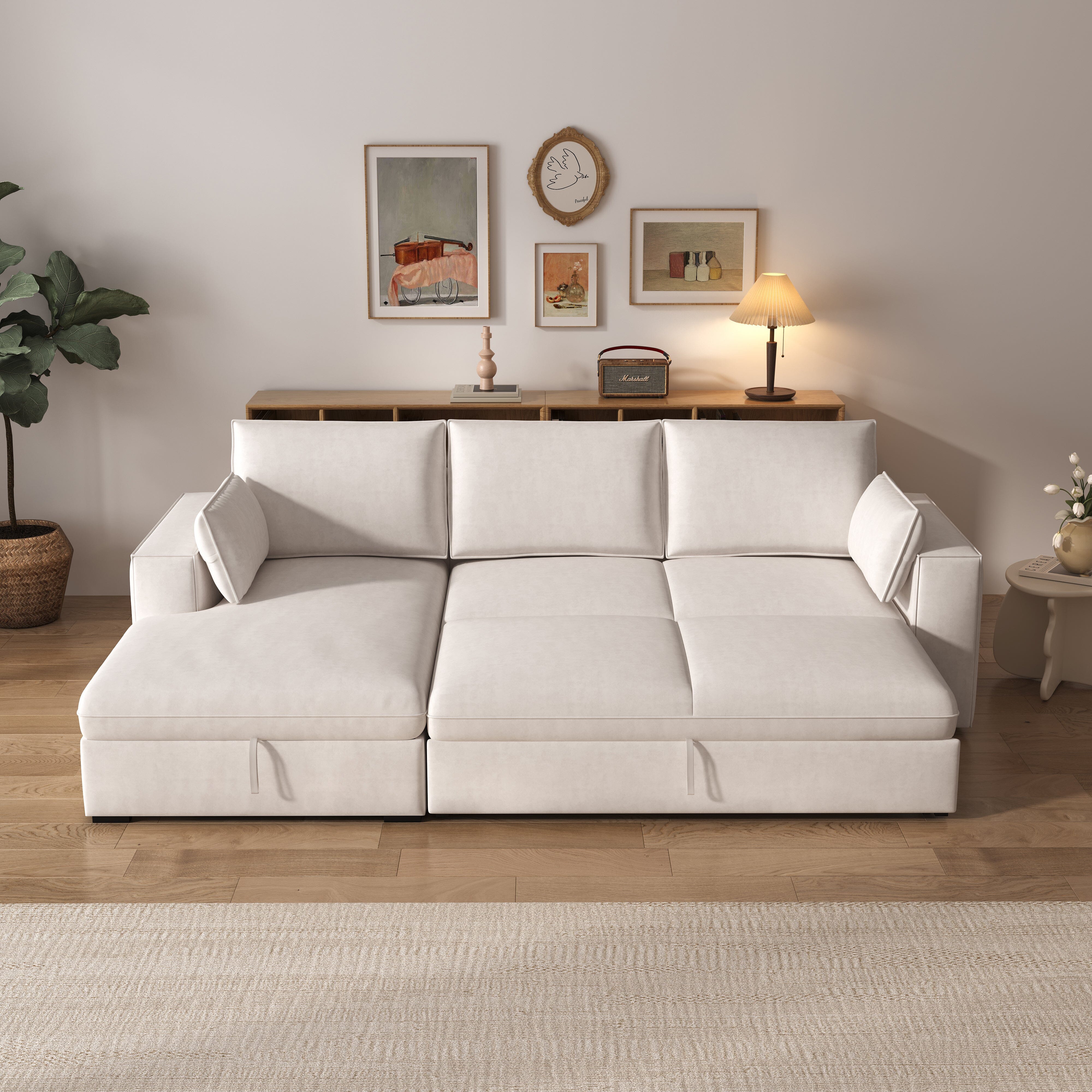 Cottonfy Creamy Tofu Block Pullout Sofa Bed with Storage Cottonfy UK 